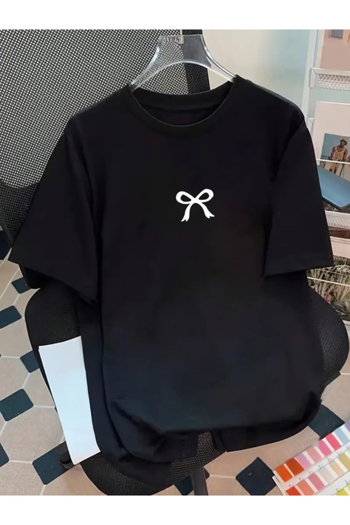 Touz Moda Ribbon Baskılı Unisex Oversize T-shirt