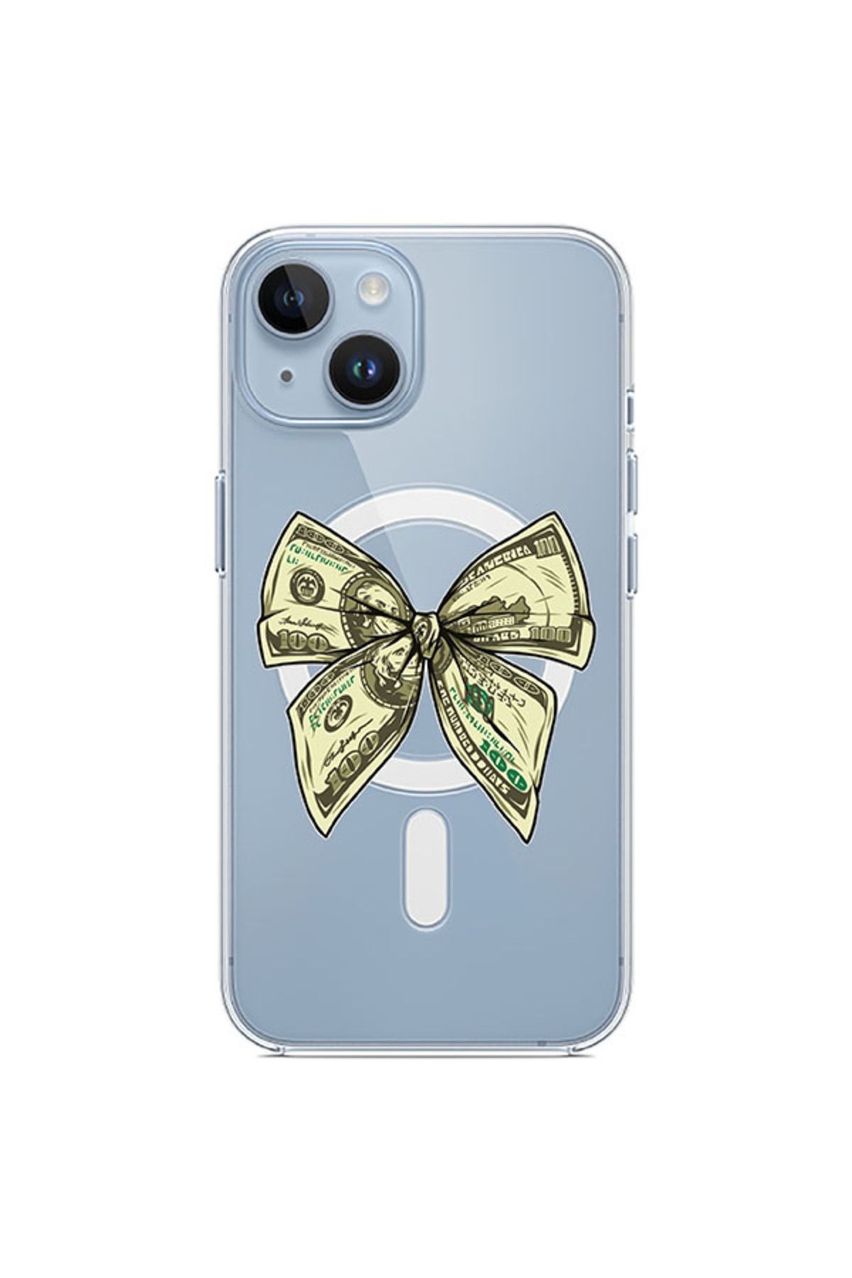 NAZLI HEDİYE İphone 13/14 uyumlu dolar kurdale desenli mag safe kılıf