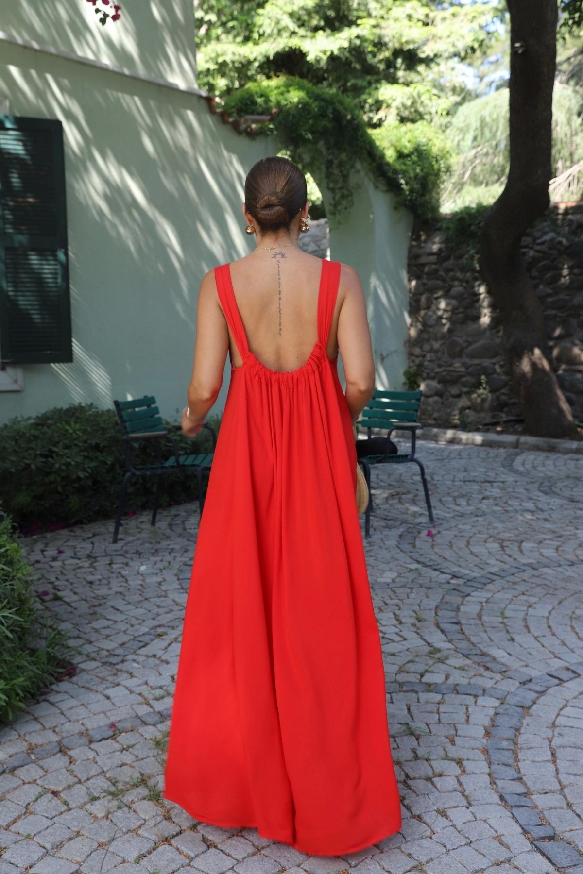 Purple by Banu KIRMIZI Sırt Detay Maxi Elbise