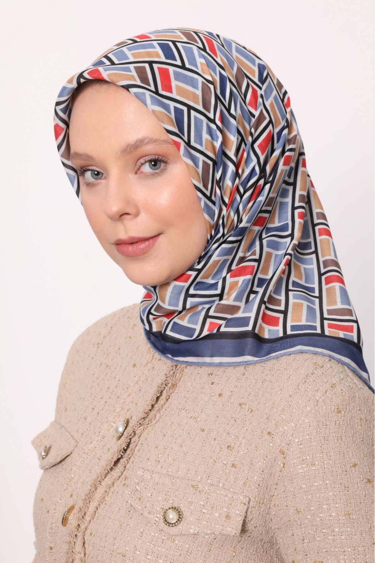 Levidor Geometrik Desen Hafif Cotton Pamuk Eşarp