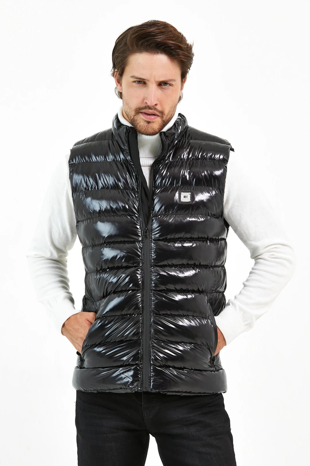 OHEPMODA Slim Fit Erkek Parlak Şişme Yelek