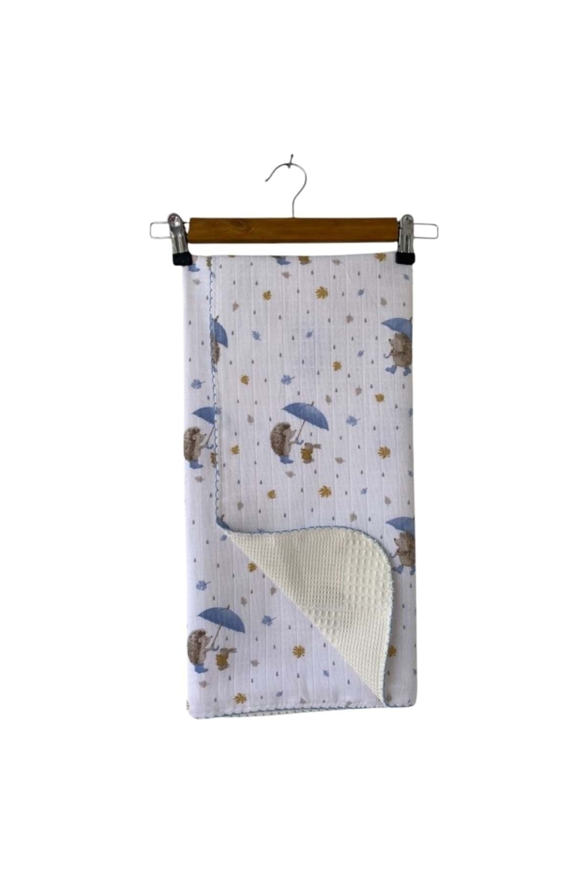 gültekin bebe Şemsiyeli Kirpi Pikeli Müslin Battaniye 100x100-0525210 - MAVİ