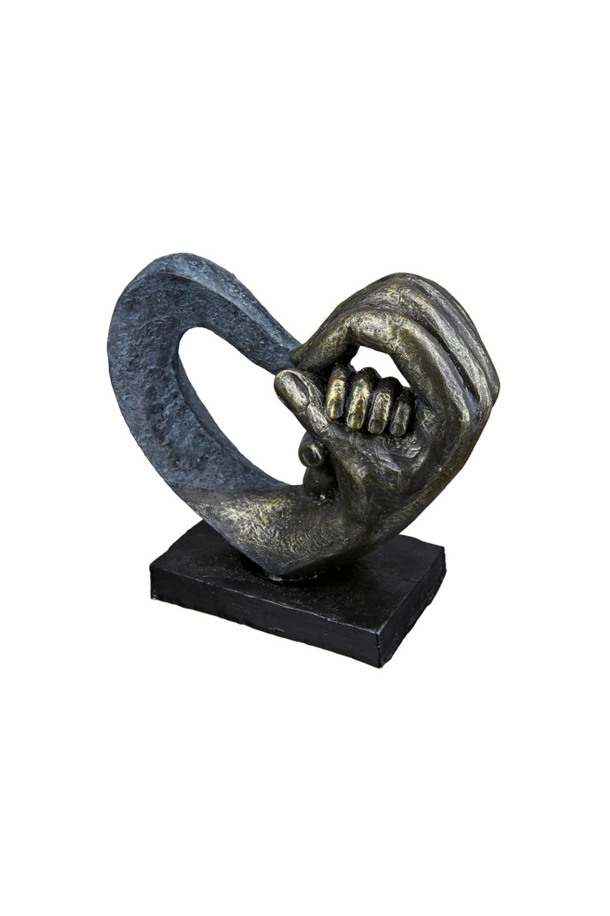 Gilde Gılde Kalp Heykel El Motifi Sentetik Reçine Gri Bronz Renkli L.7 Cm W.16 Cm H.14 Cm