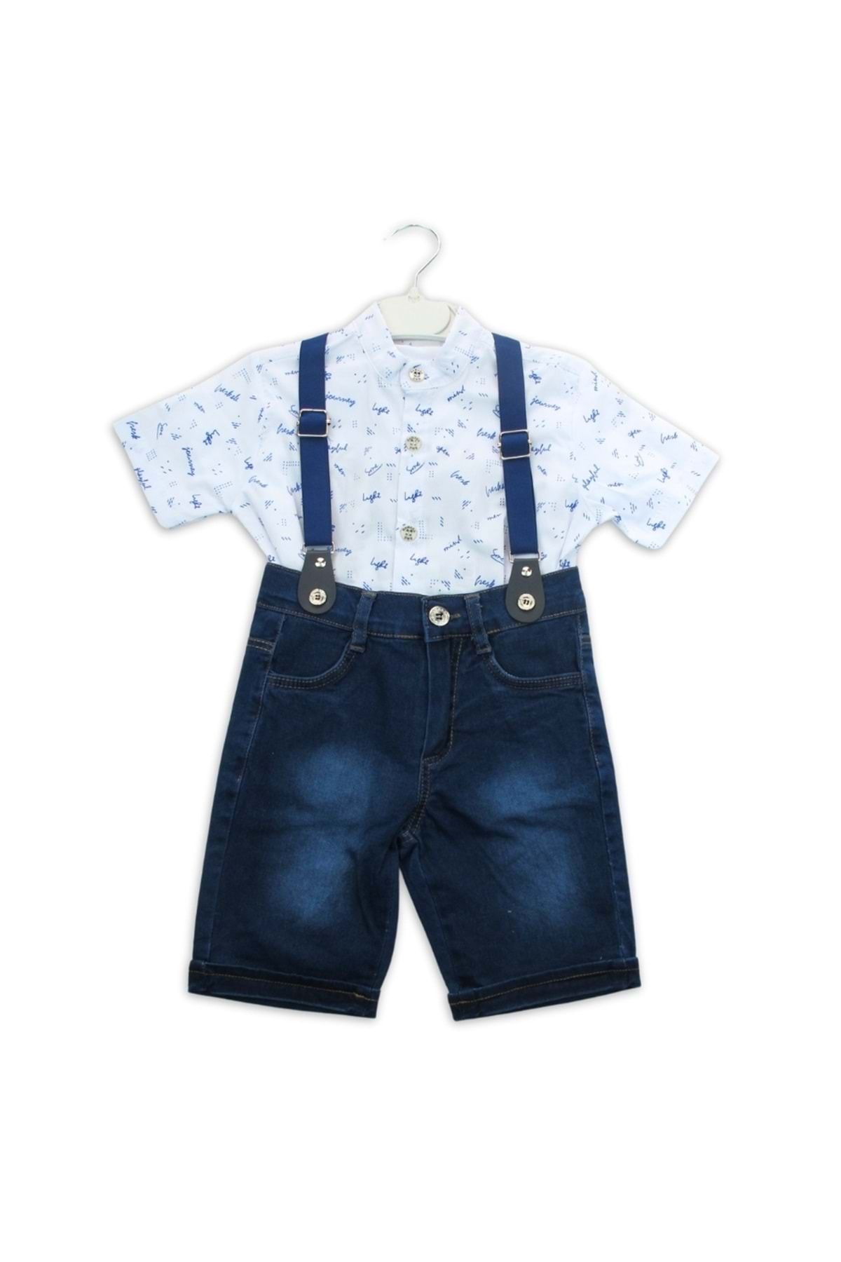 gültekin bebe 2-5 Yaş Erkek İkili Gömlek Kot Askılı Takım-2900305 - MAVİ