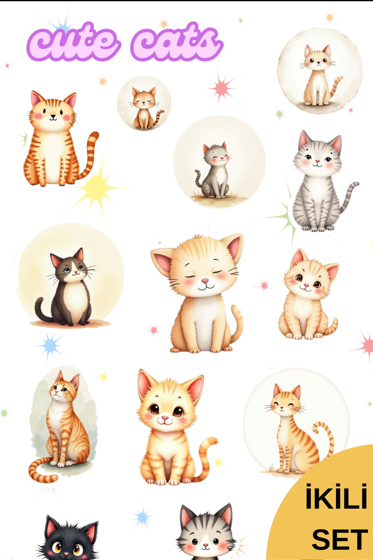 nostpost Bullet Journal Sticker, Kedi Temalı Etiket, Junk Journal Sticker