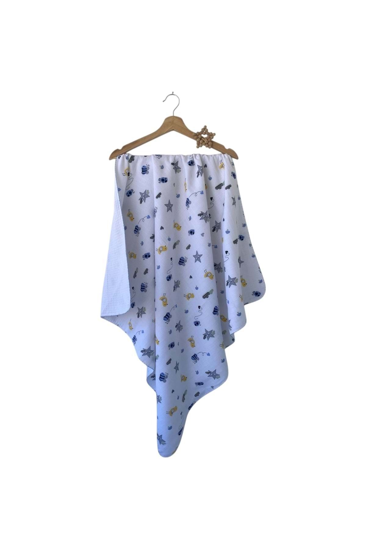 gültekin bebe Arı Pikeli Müslin Battaniye 100x100-0525210 - MAVİ