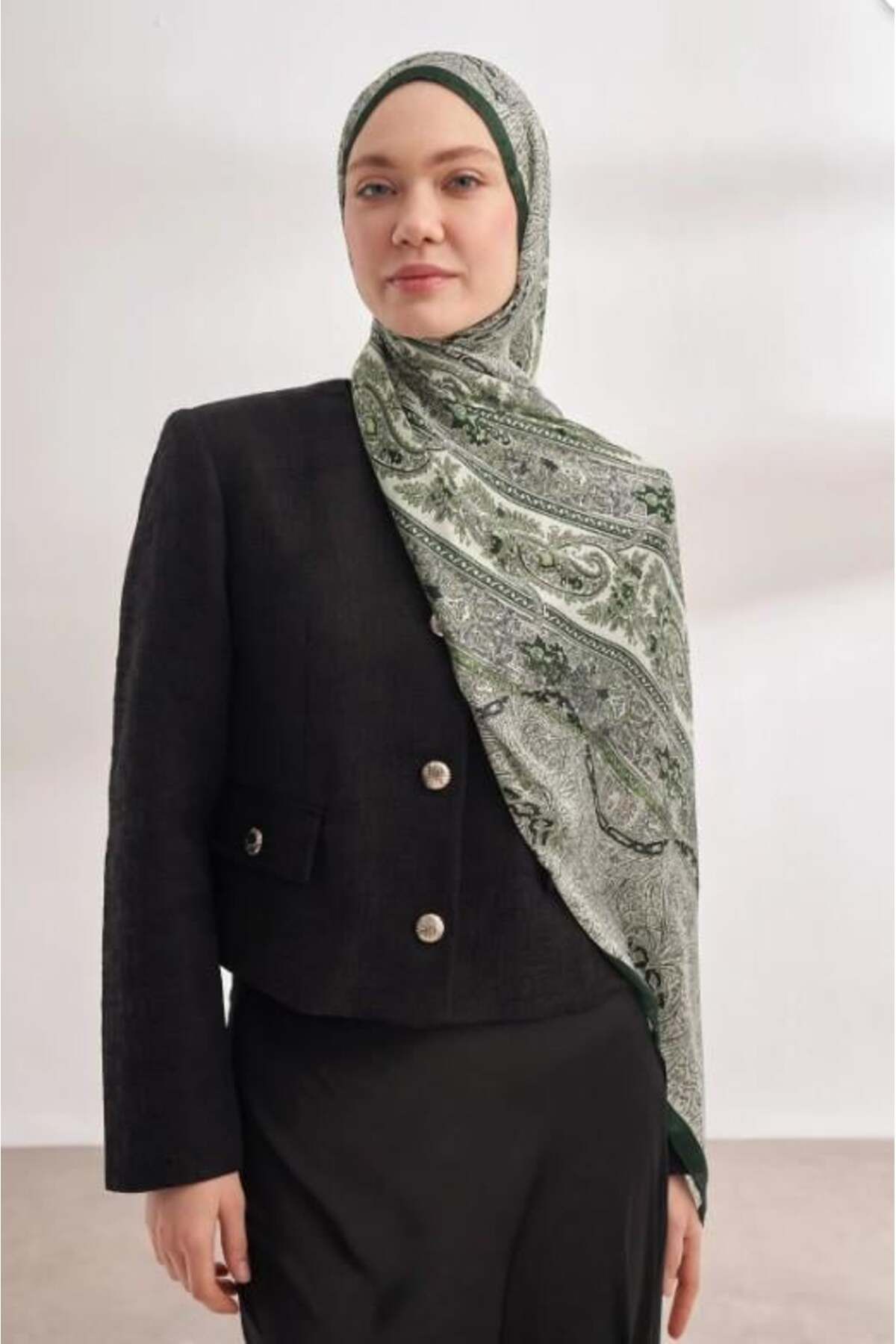 ARMANDA İthal Vual Nuit Desen Şal 04463-Haki