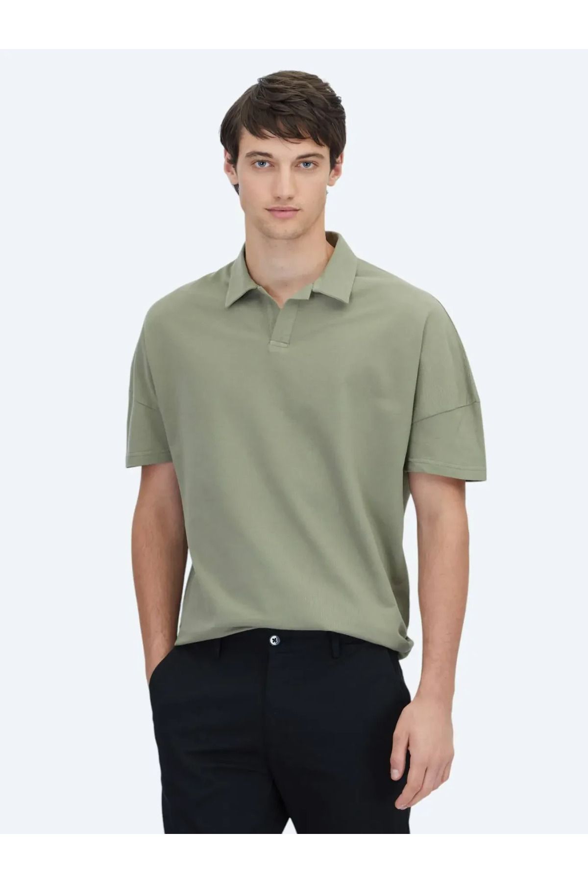 Kip Yeşil Polo Yaka %100 Pamuk T-Shirt