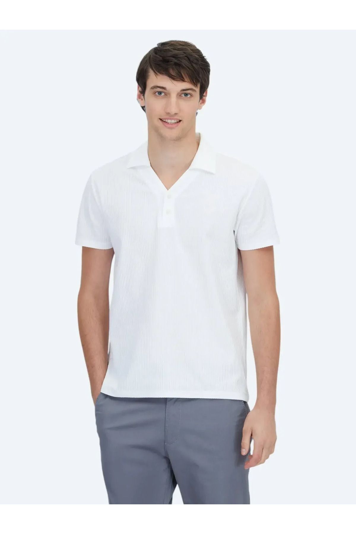 Kip Beyaz Polo Yaka %100 Pamuk T-Shirt