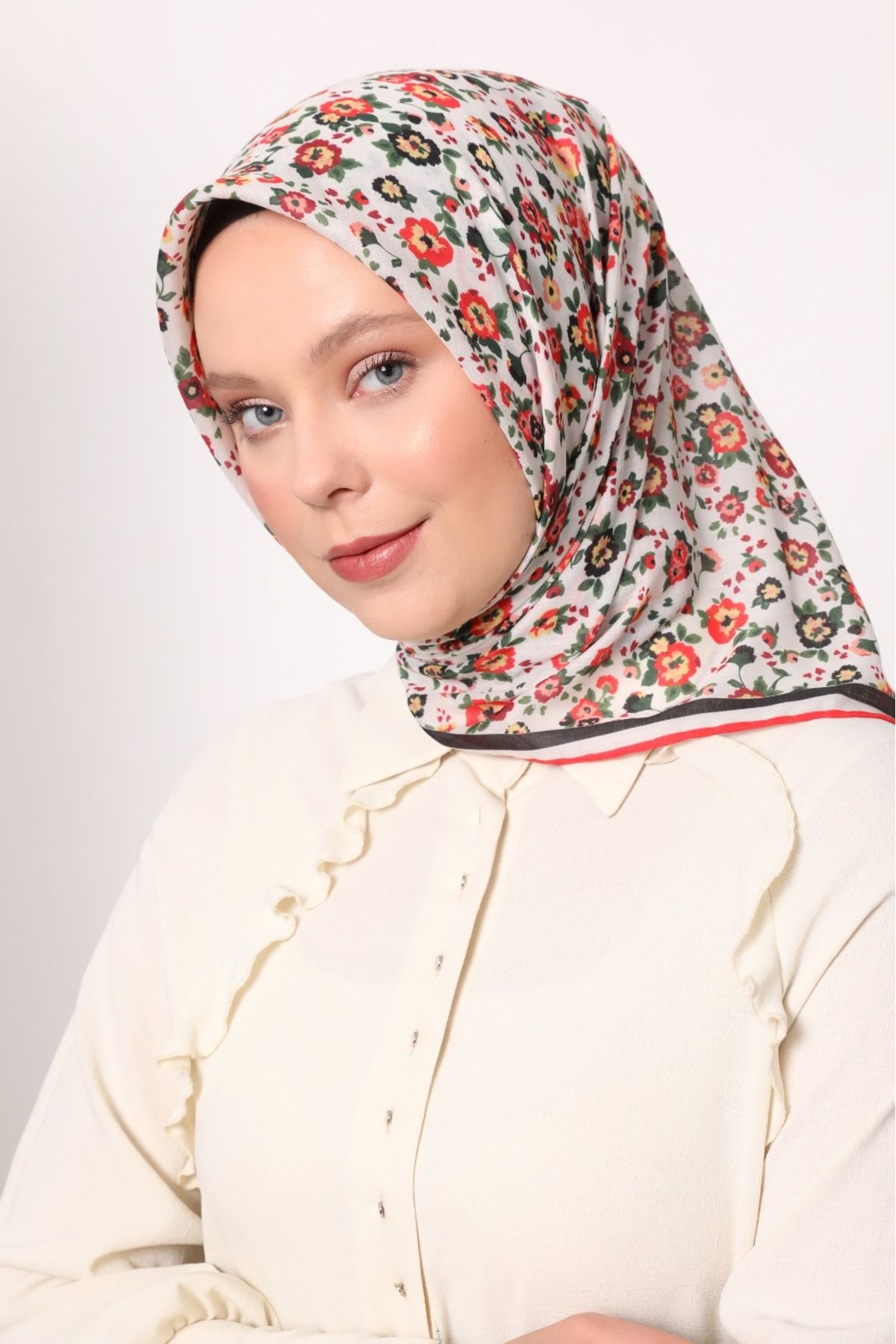 Levidor Çiçekli Desen Hafif Cotton Pamuk Eşarp