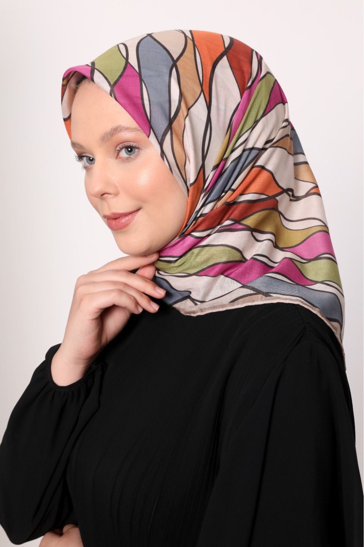 Levidor Geometrik Sarmal Desen Hafif Cotton Pamuk Eşarp