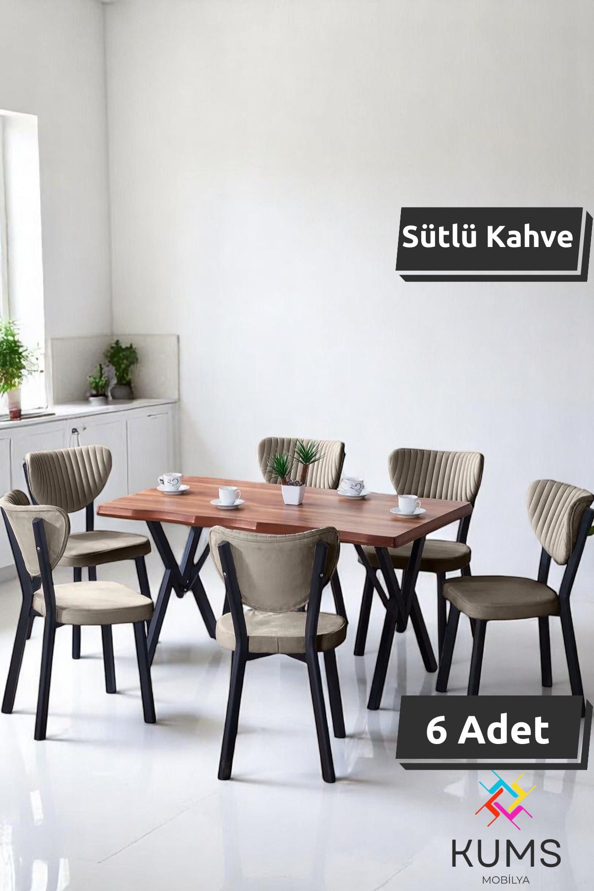 KUMS 6 Kişilik Elma Mutfak Masa Takımı – Kütük MDF Salon Mutfak Yemek Masa Takımı