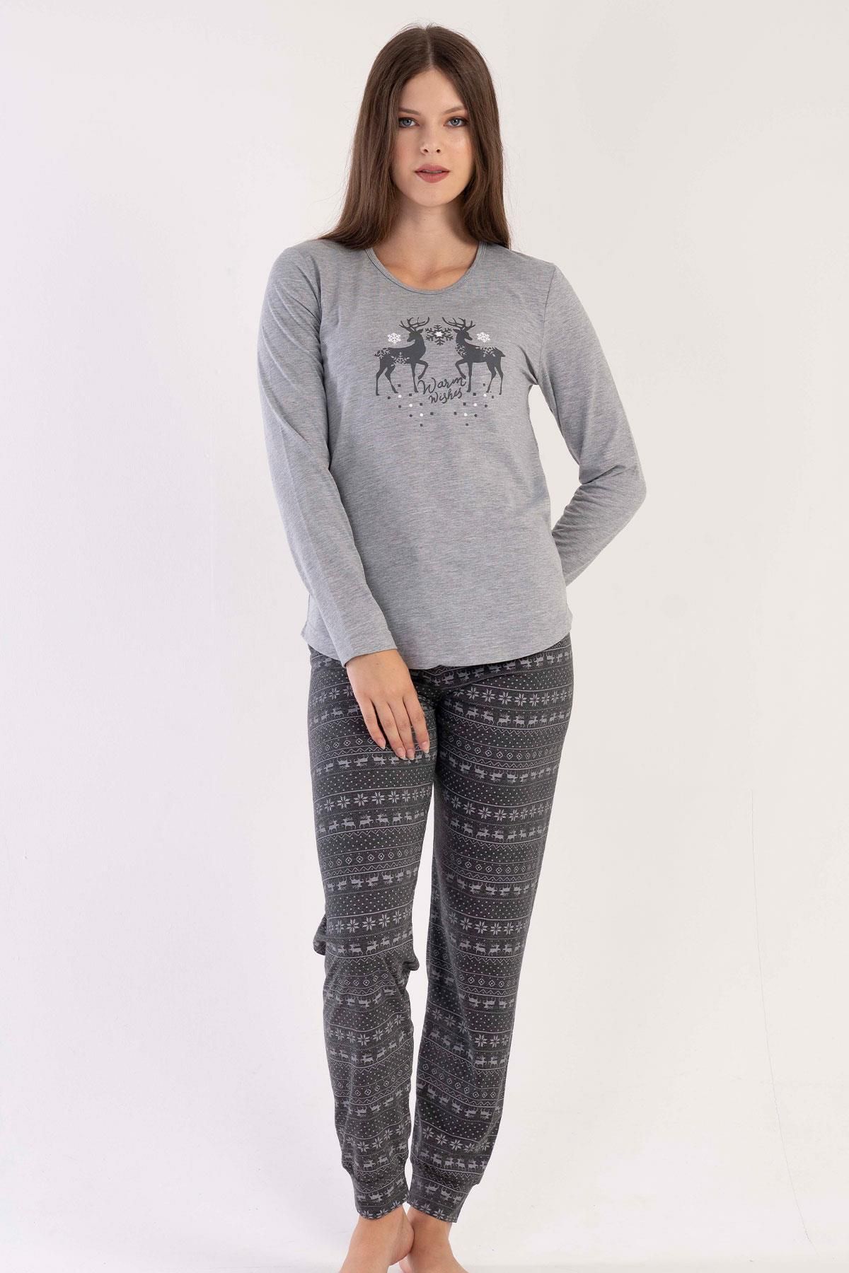 VİENETTA Kadın Uzun Kol Gri Pijama Takımı C0T9N0O403