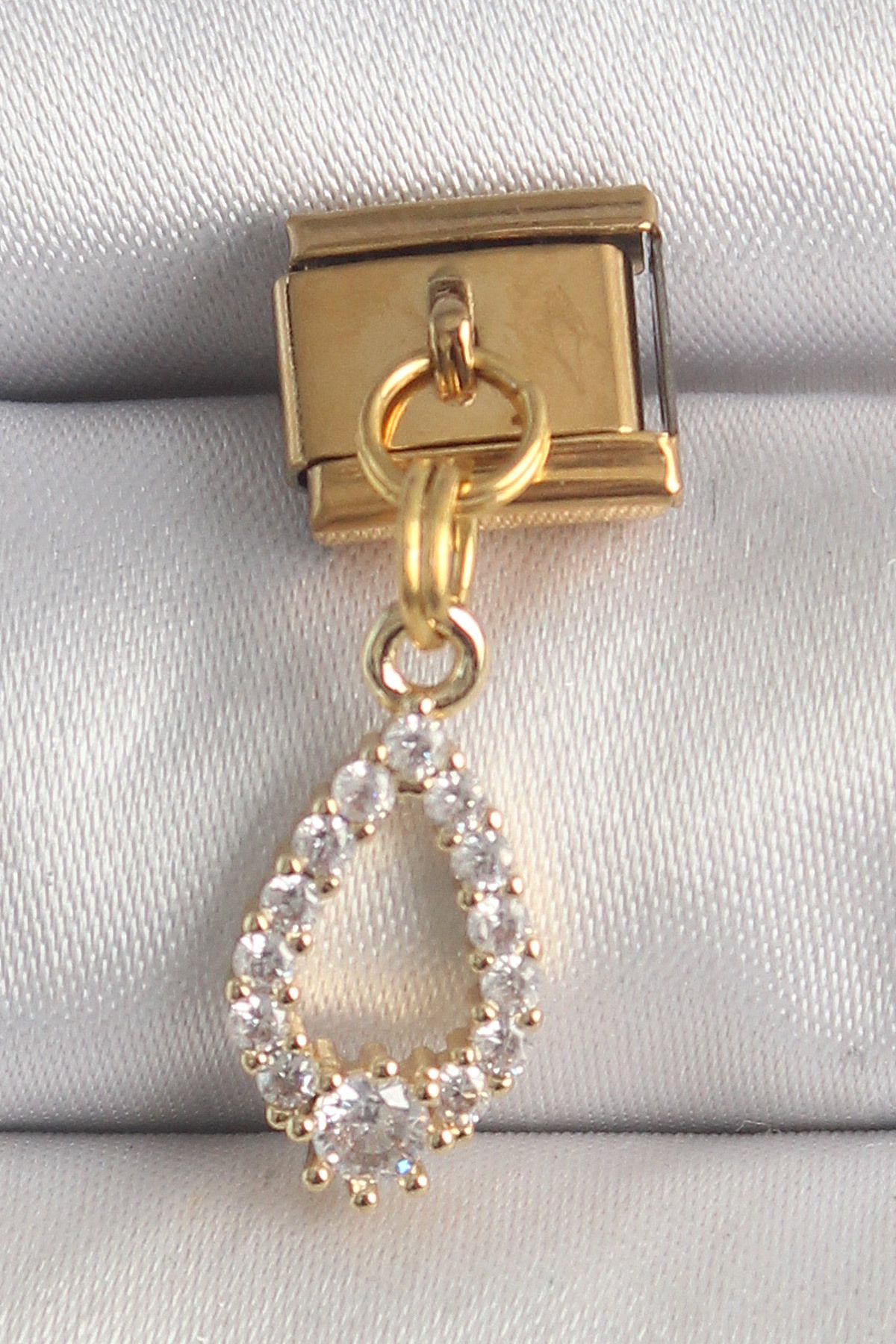 NEZADE STORE 316L Çelik Gold Renk Sallantı Zirkon Taşlı Damla Model Nomination Charm - TJ-BC1372
