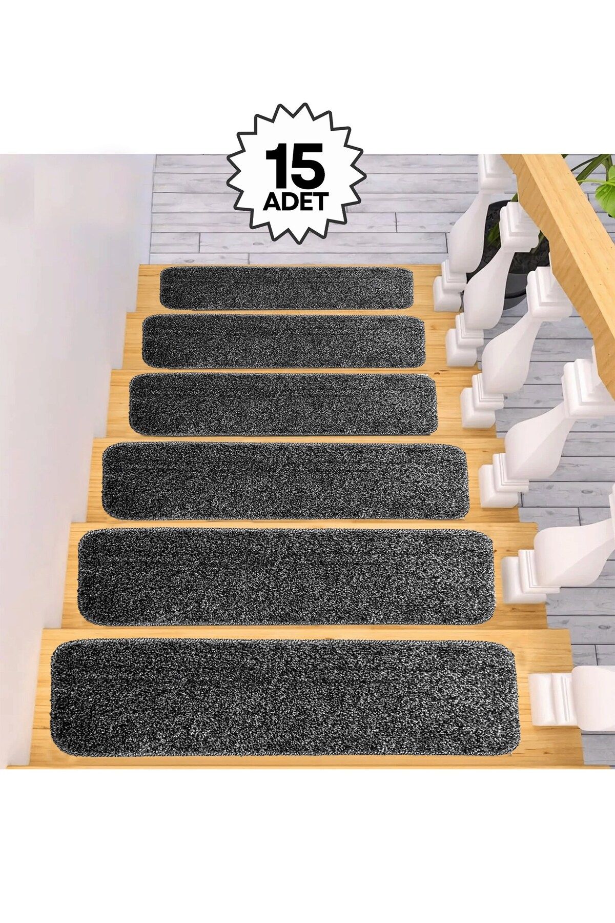 EUROBANO 15 Adet Kaymaz Taban Yıkanabilir 20x65 cm Merdiven Halısı / PP