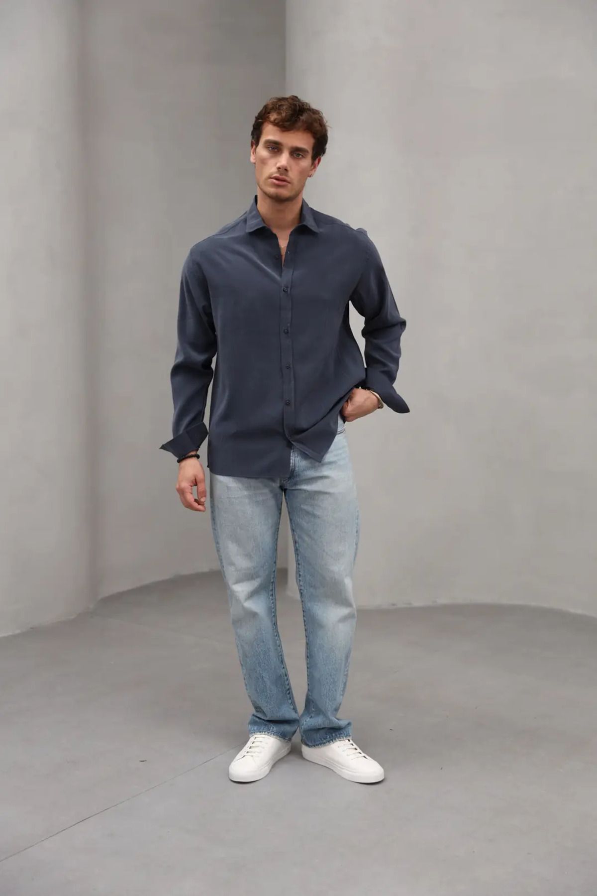 OHEPMODA Soft Dokulu Modal Kumaş Erkek Gömlek