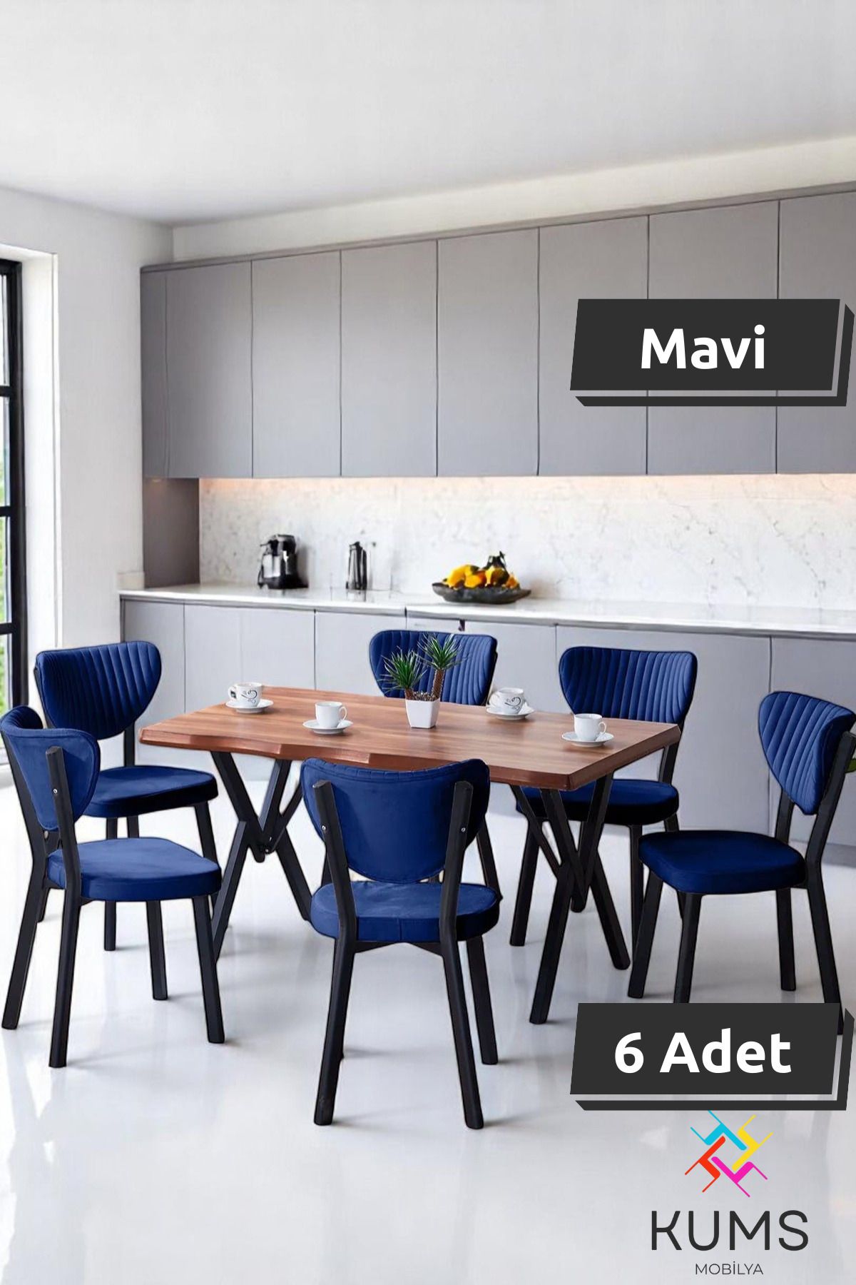 KUMS 6 Kişilik Elma Mutfak Masa Takımı – Kütük MDF Salon Mutfak Yemek Masa Takımı