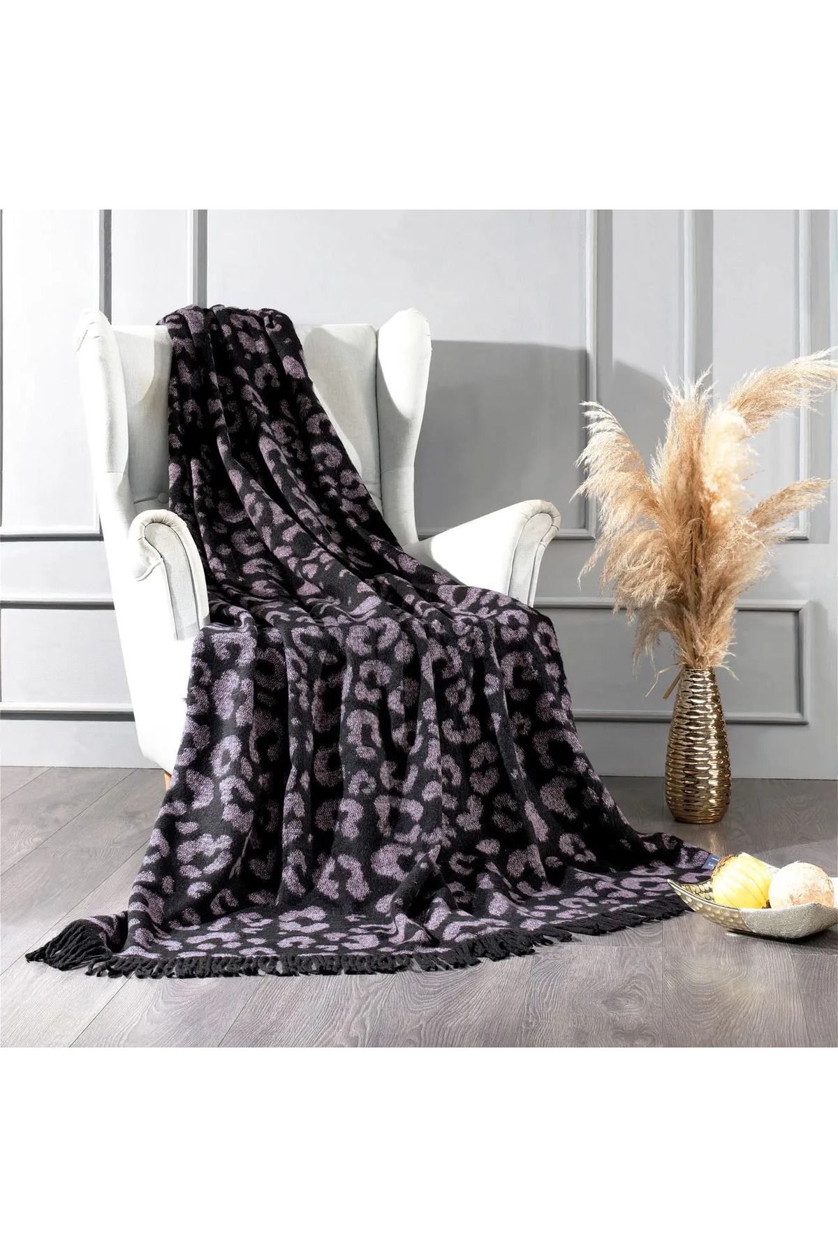 ELLE HOME Leopar Throw Battaniye - Mürdüm