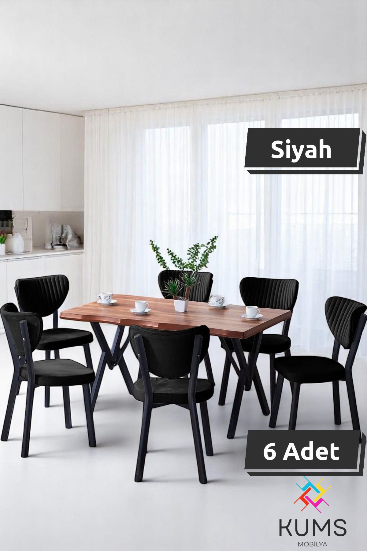 KUMS 6 Kişilik Elma Mutfak Masa Takımı – Kütük MDF Salon Mutfak Yemek Masa Takımı