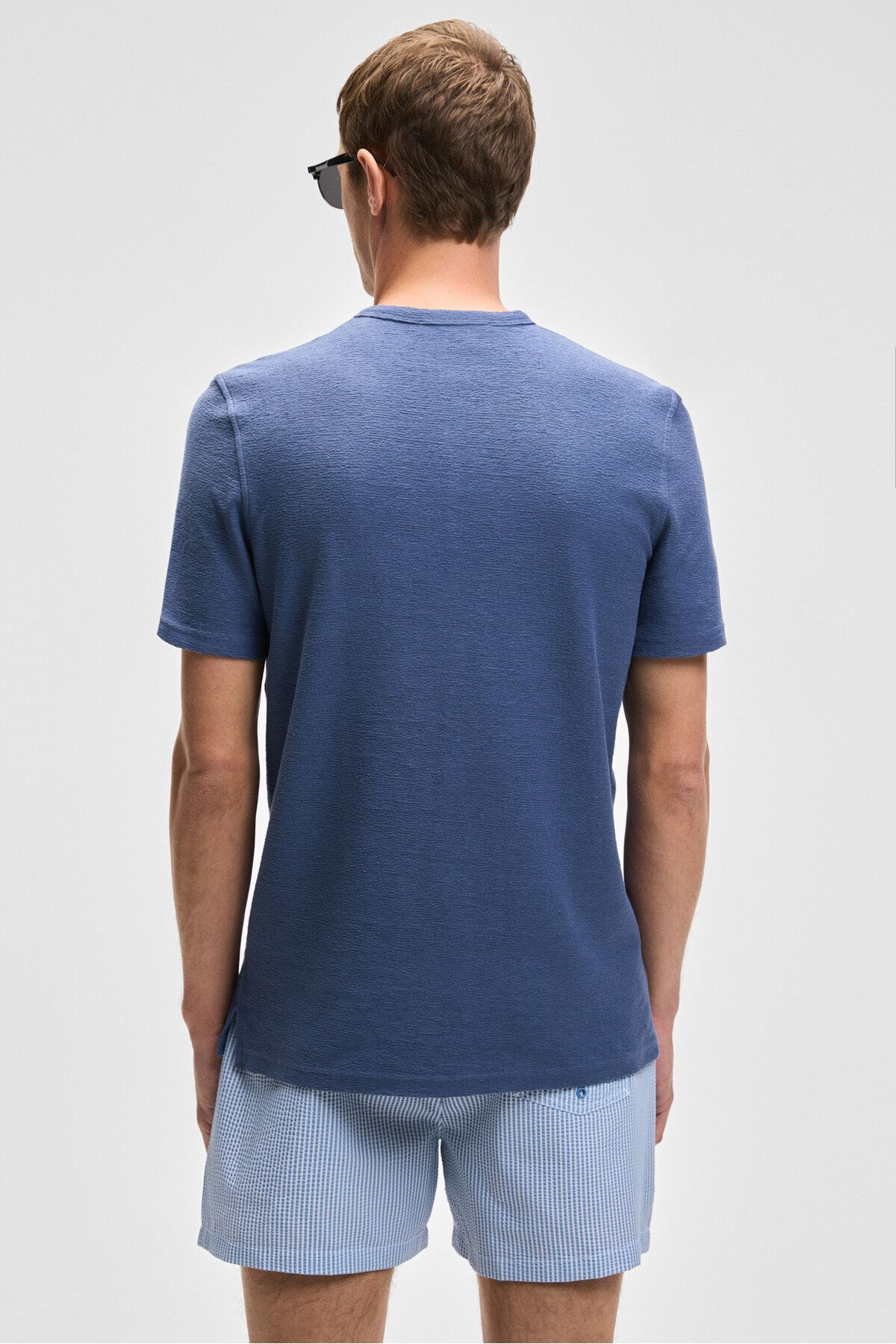 GRIMELANGE-Ermac Men's Judge Collar Button Short Sleeve Indigo T-Shirt 6