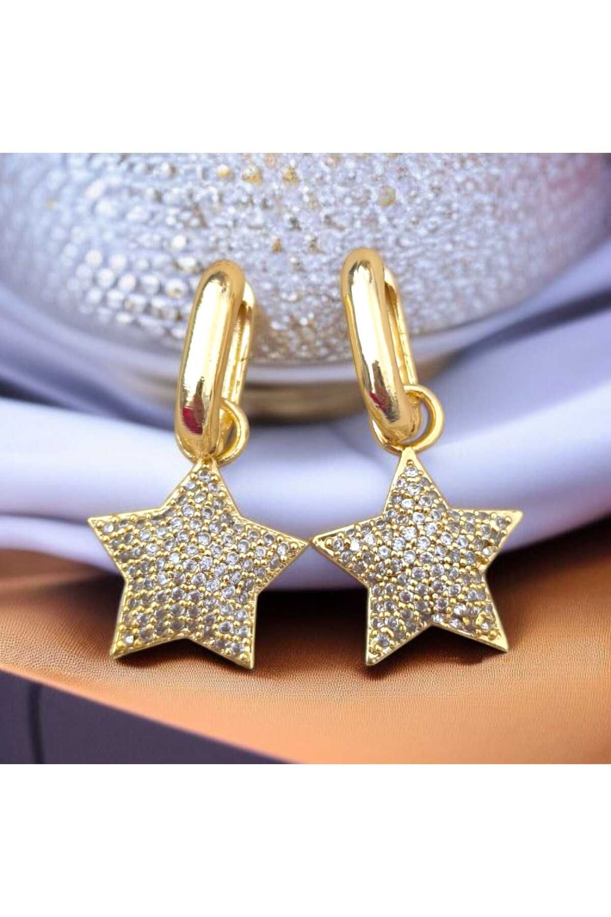feyza collection Zirkon Taşlı Sallantılı Yıldız VIP Çelik Küpe
