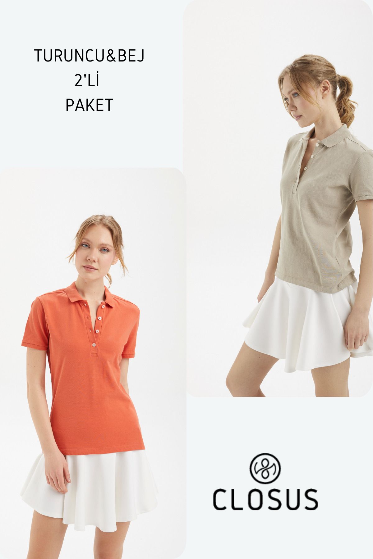 CLOSUS Turuncu / Bej Polo Yaka 2' Li Paket Regular Fit T-shirt