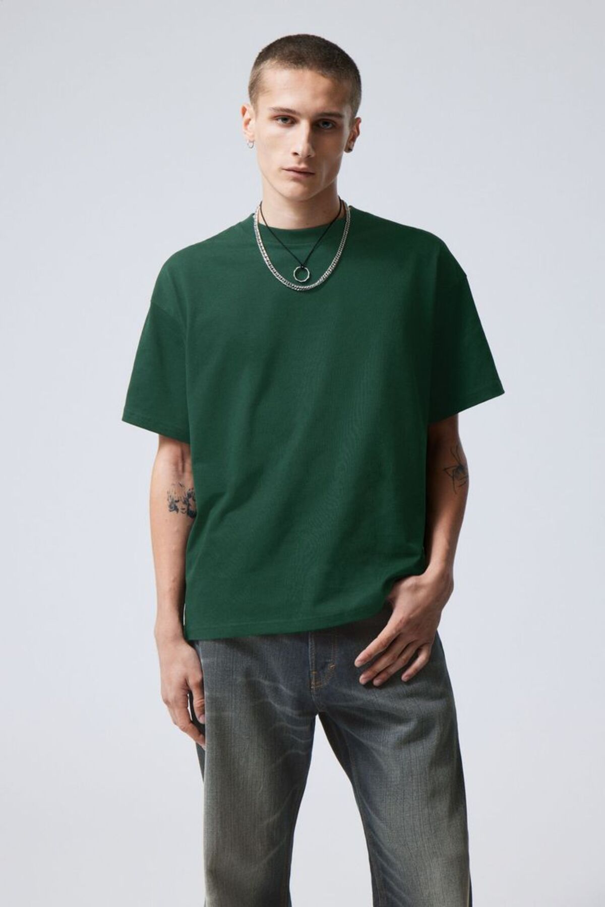 VivaJoy Erkek Koyu Yeşil %100 Pamuklu Bisiklet Yakalı T-shirt