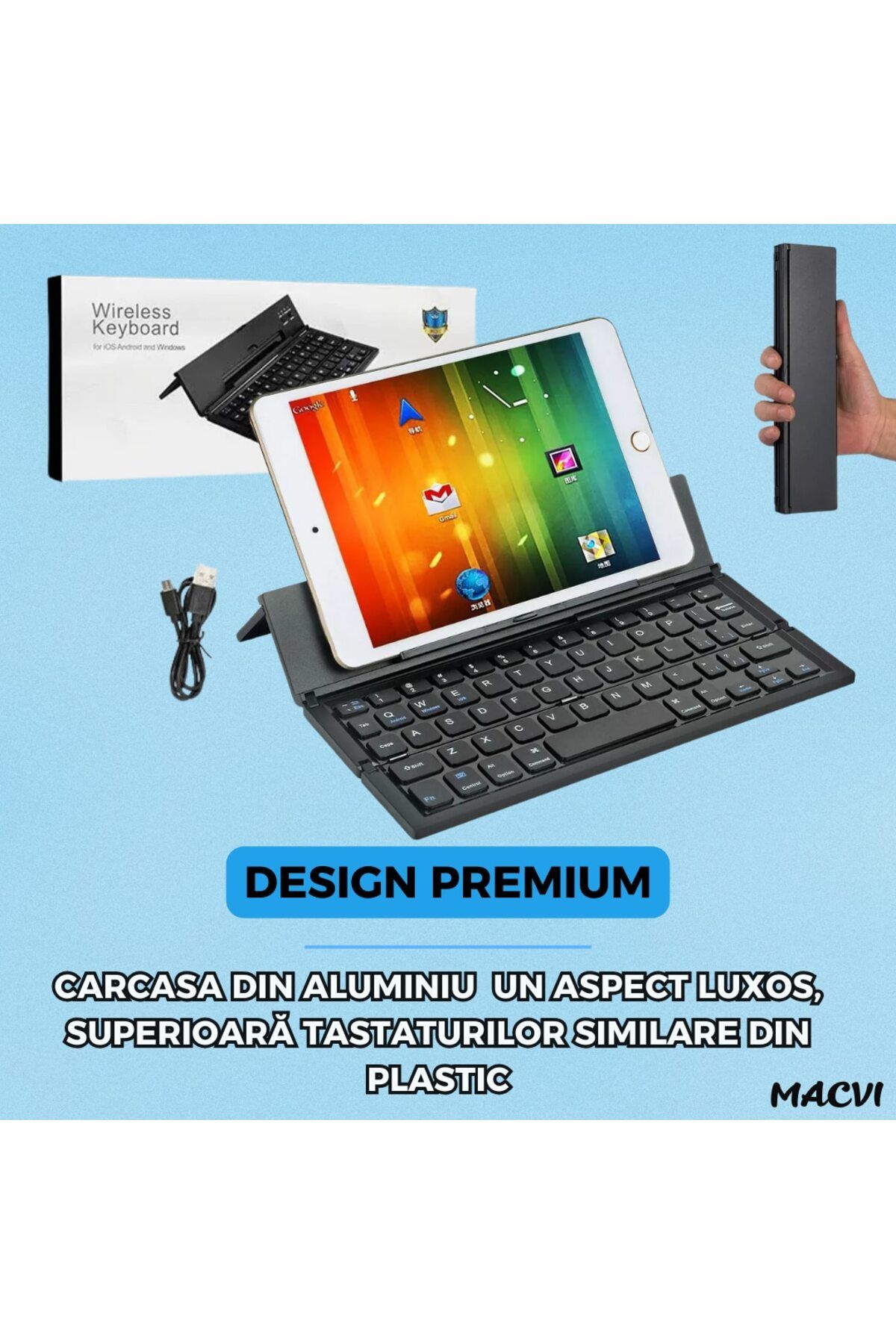 MACVI-Macvi® wireless foldable Bluetooth keyboard, compact, touchpad, for tablet and laptop, black 5