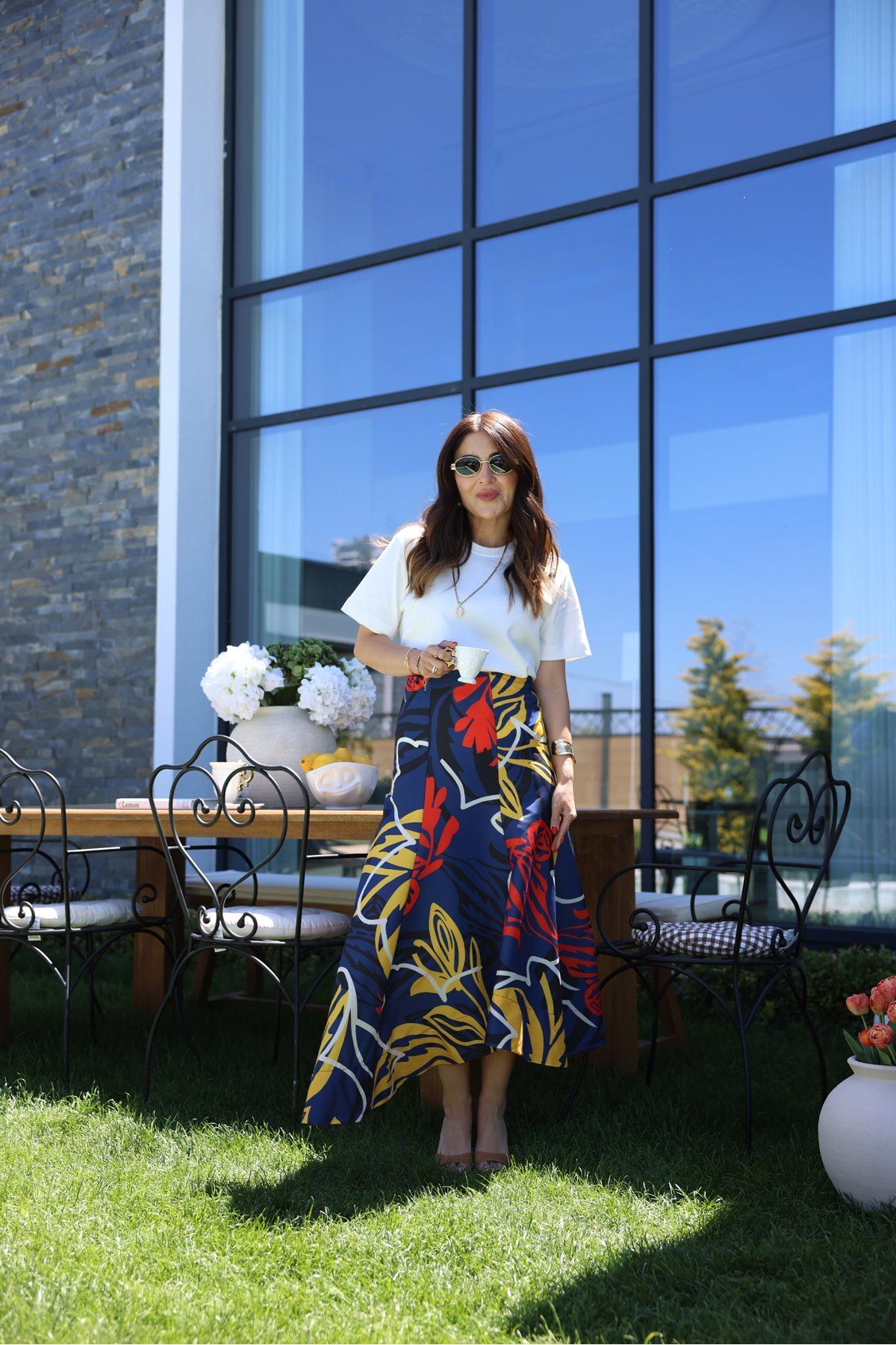 Özge Özgenç Karışık Desenli Poplin Etek