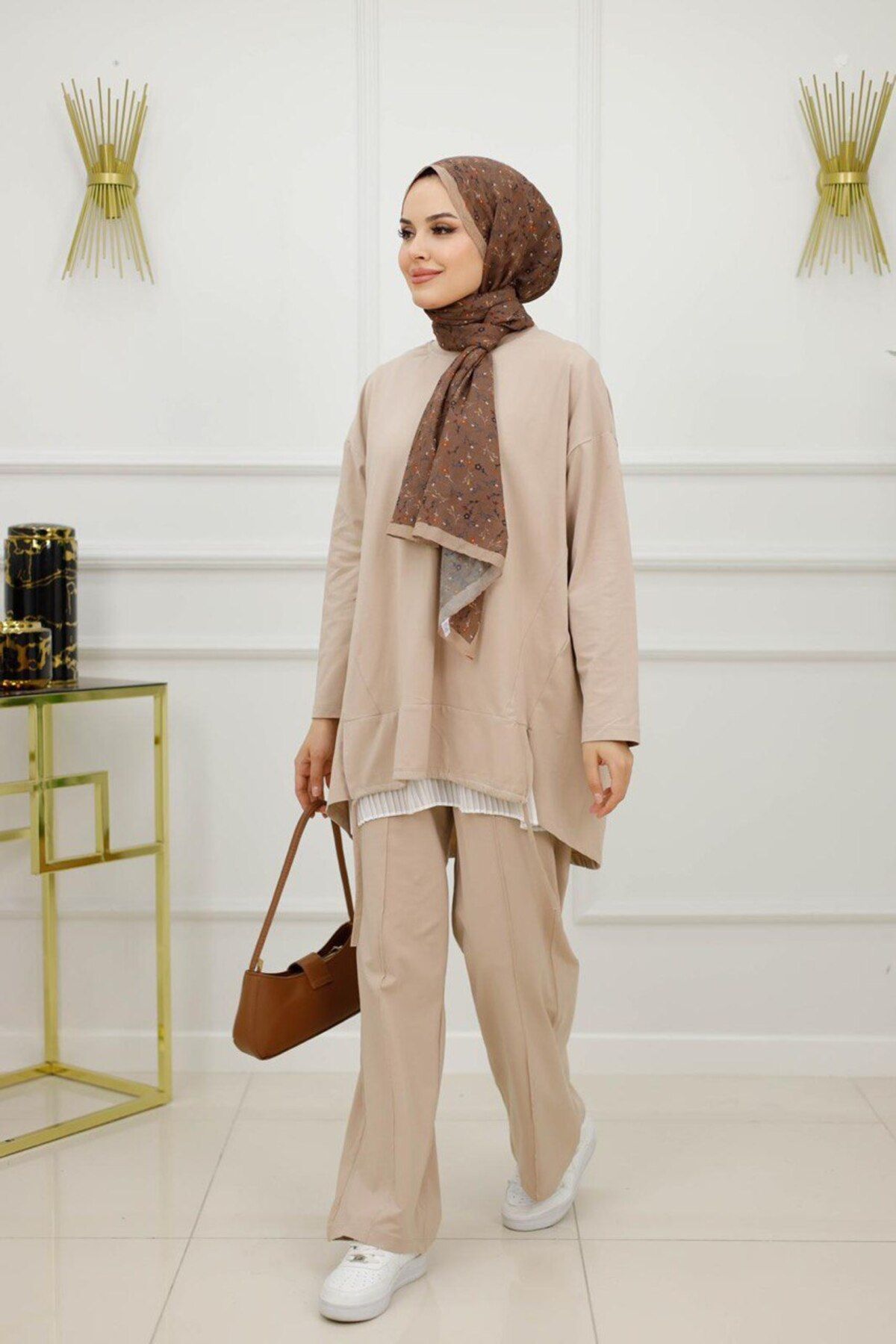 Enans Design Kadın Tesettür 2'Li Penye Takım Tunik & Pantolon