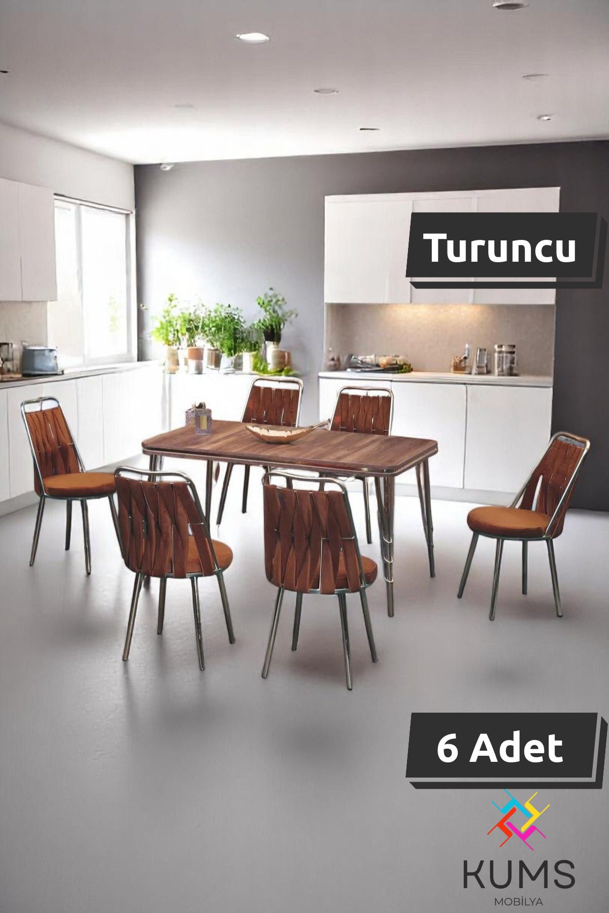 KUMS Violet Sarmaşık Masa Sandalye Takımı – 80 x 140 Sabit Masalı, 6 Kişilik, Örgü Sandalye