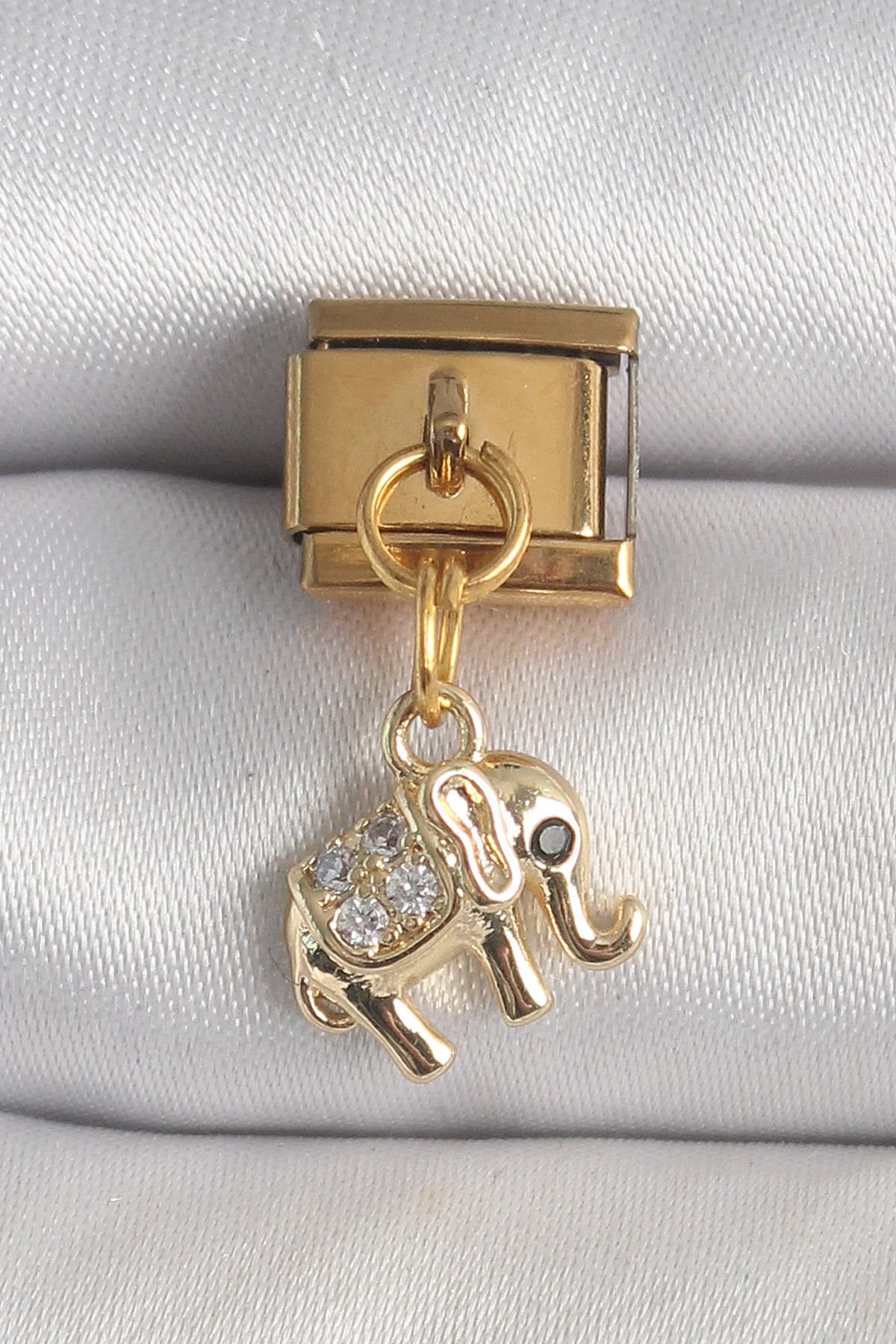 NEZADE STORE 316L Çelik Gold Renk Sallantı Zirkon Taşlı Fil Model Nomination Charm - TJ-BC1362