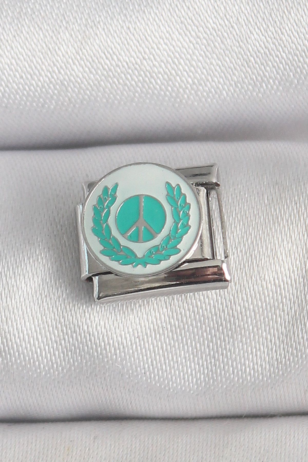 NEZADE STORE 316L Çelik Gümüş Renk Beyaz Mavi Barış İşareti İşlemeli Nomination Charm - TJ-BC1392