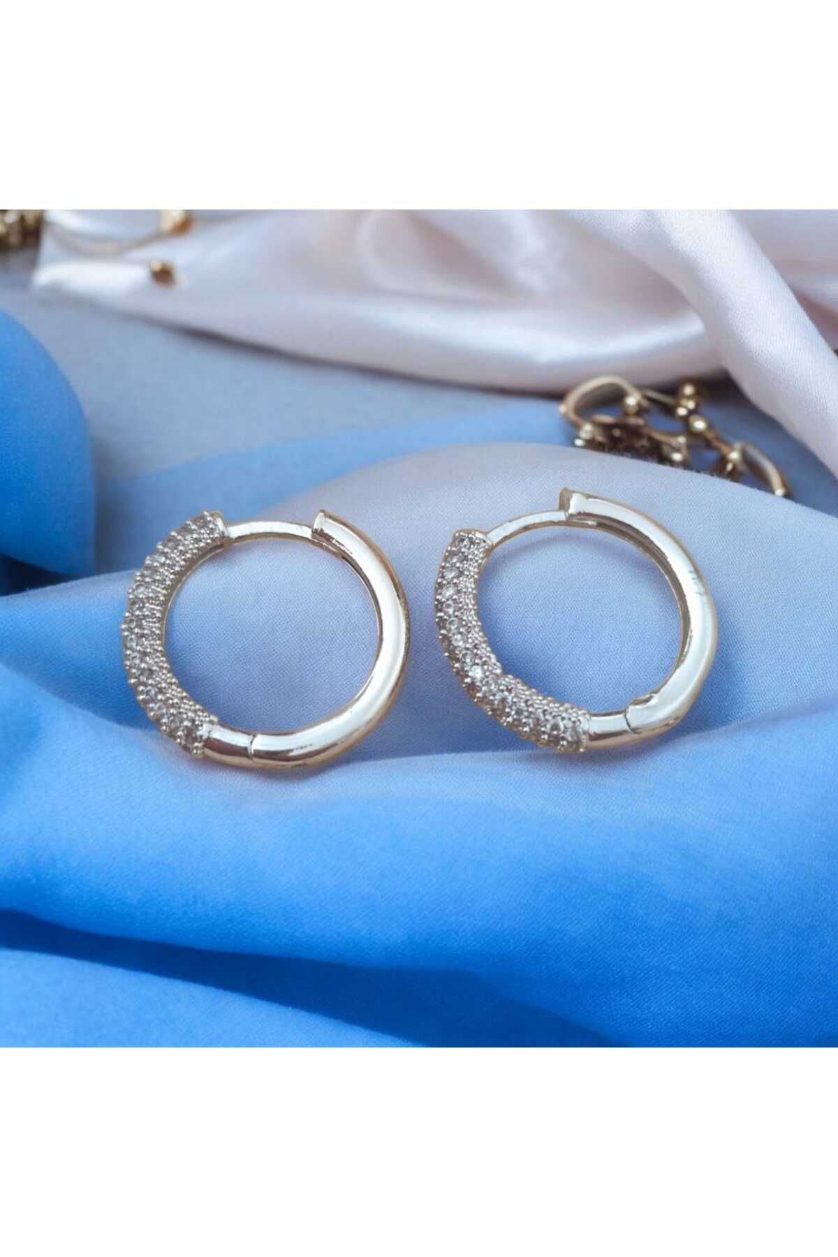 feyza collection Zirkon Taşlı Halka VIP Çelik Küpe