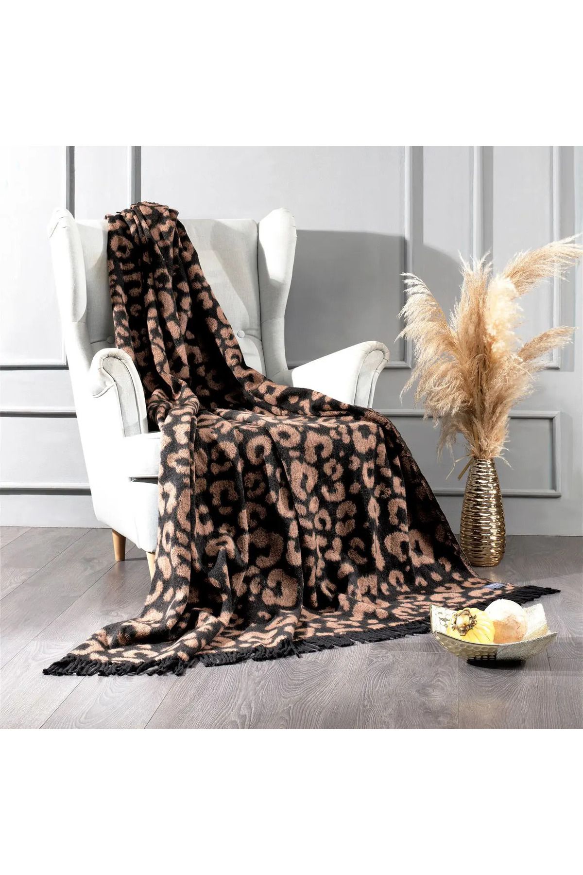 ELLE HOME Leopar Throw Battaniye - Kahve