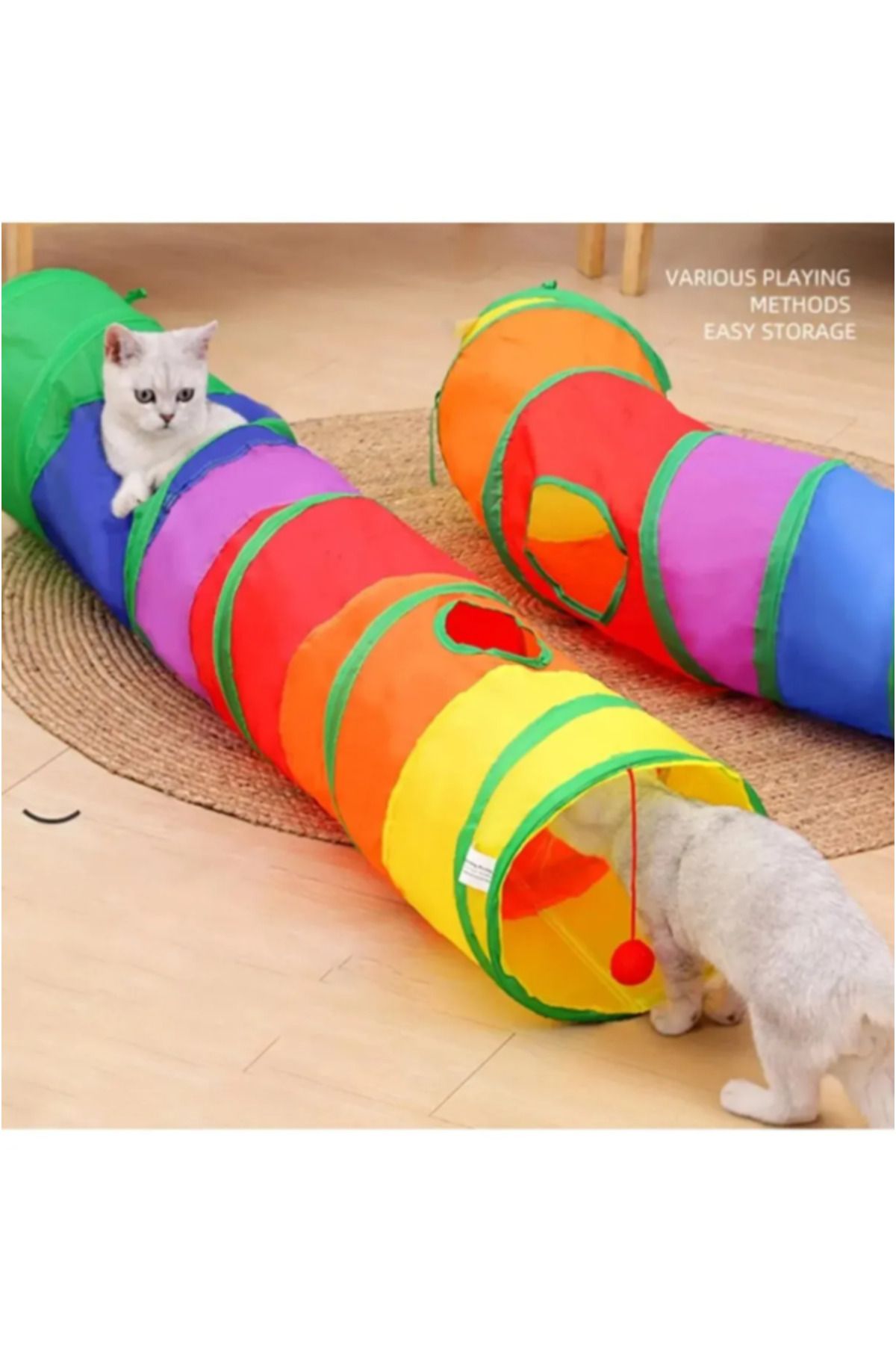 TUMU LIFE Düz Kedi Tüneli Katlanır Gökkuşağı Uzun Düz Kedi Köpek Oyun Tüneli Evcil Hayvan Oyun Tüneli