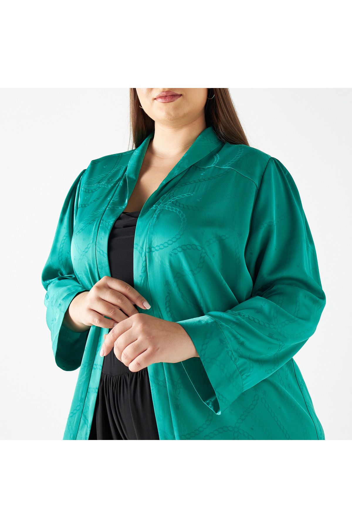 FAV-Plus Size Textured Longline Open Front Shrug 4