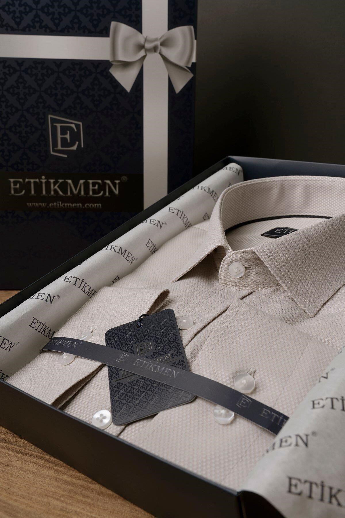 Etikmen Sütlü Kahve Slimfit Hediye Kutulu Erkek Gömlek