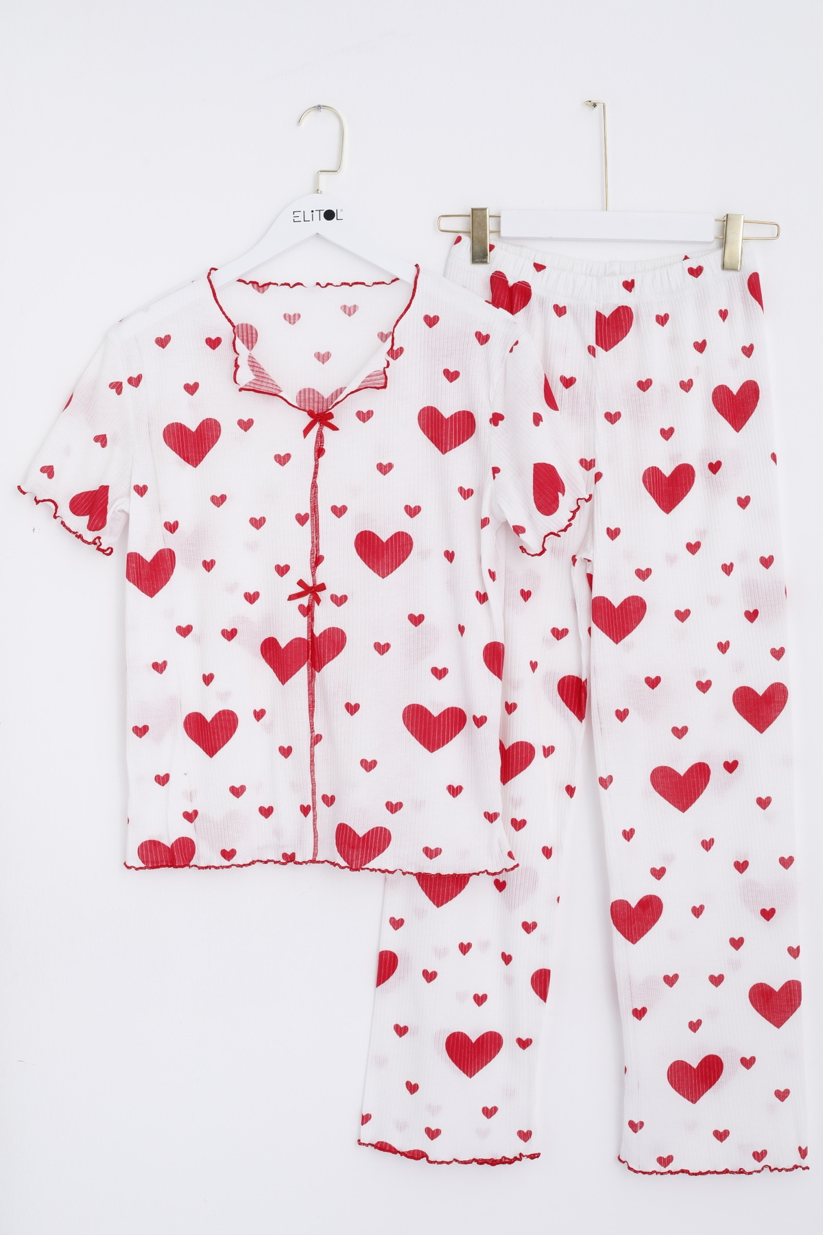 Raporlu Viskon Kurdeleli Pijama Takımı