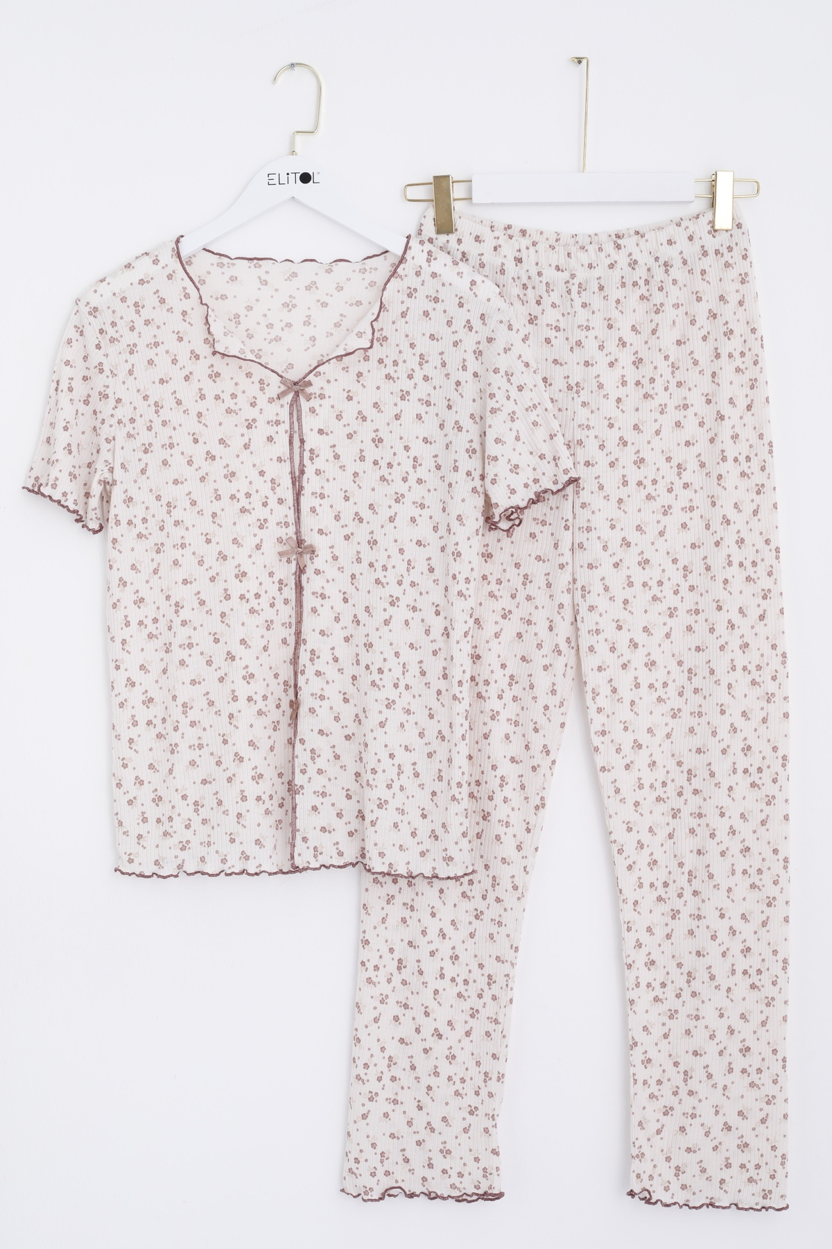 Raporlu Viskon Kurdeleli Pijama Takımı
