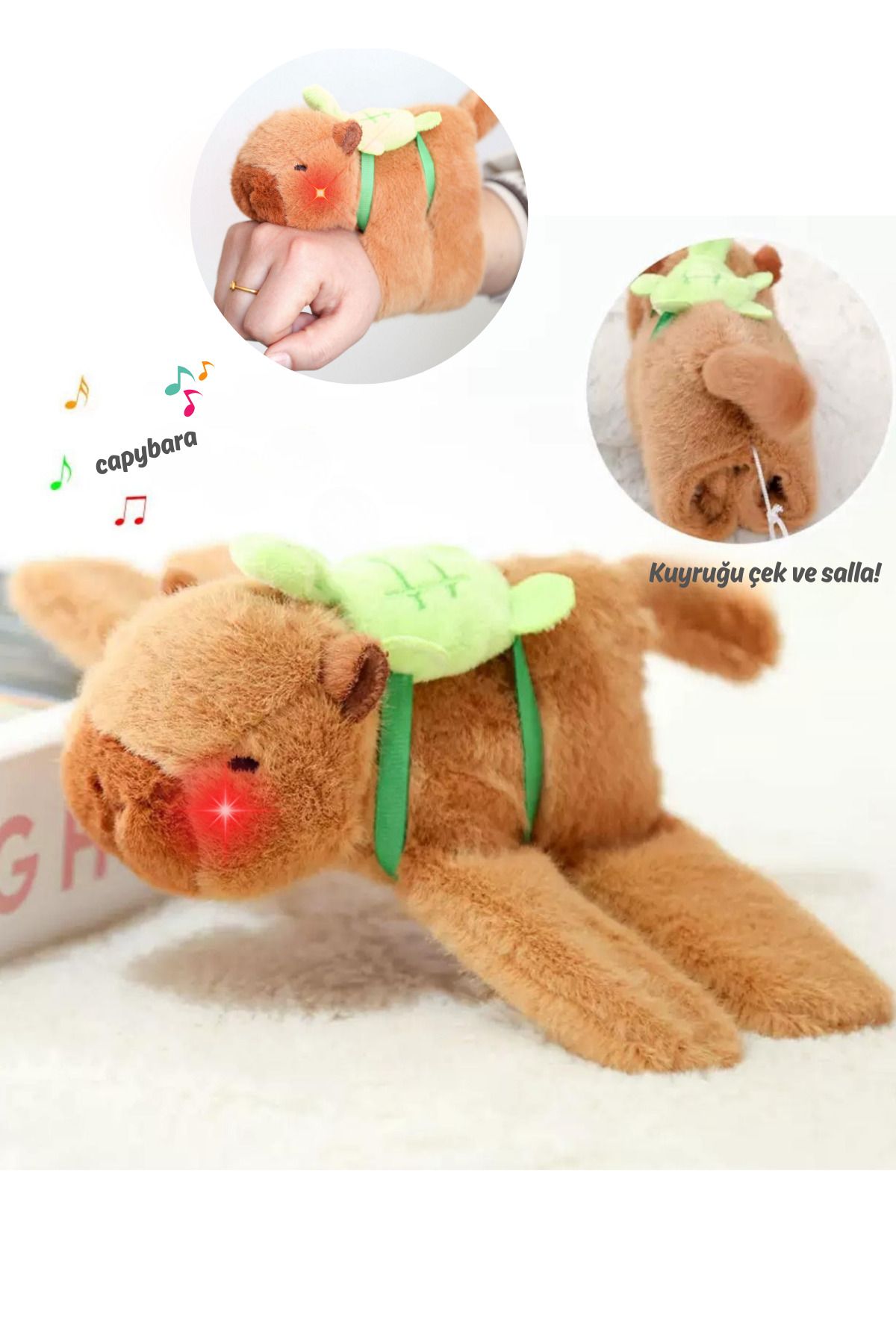 TUENGİ STORE Kola Sarılan Sevimli Capybara Peluş Işıklı Müzikli Kuyruğu Sallanan Sevimli Kapibara Peluş Oyuncak