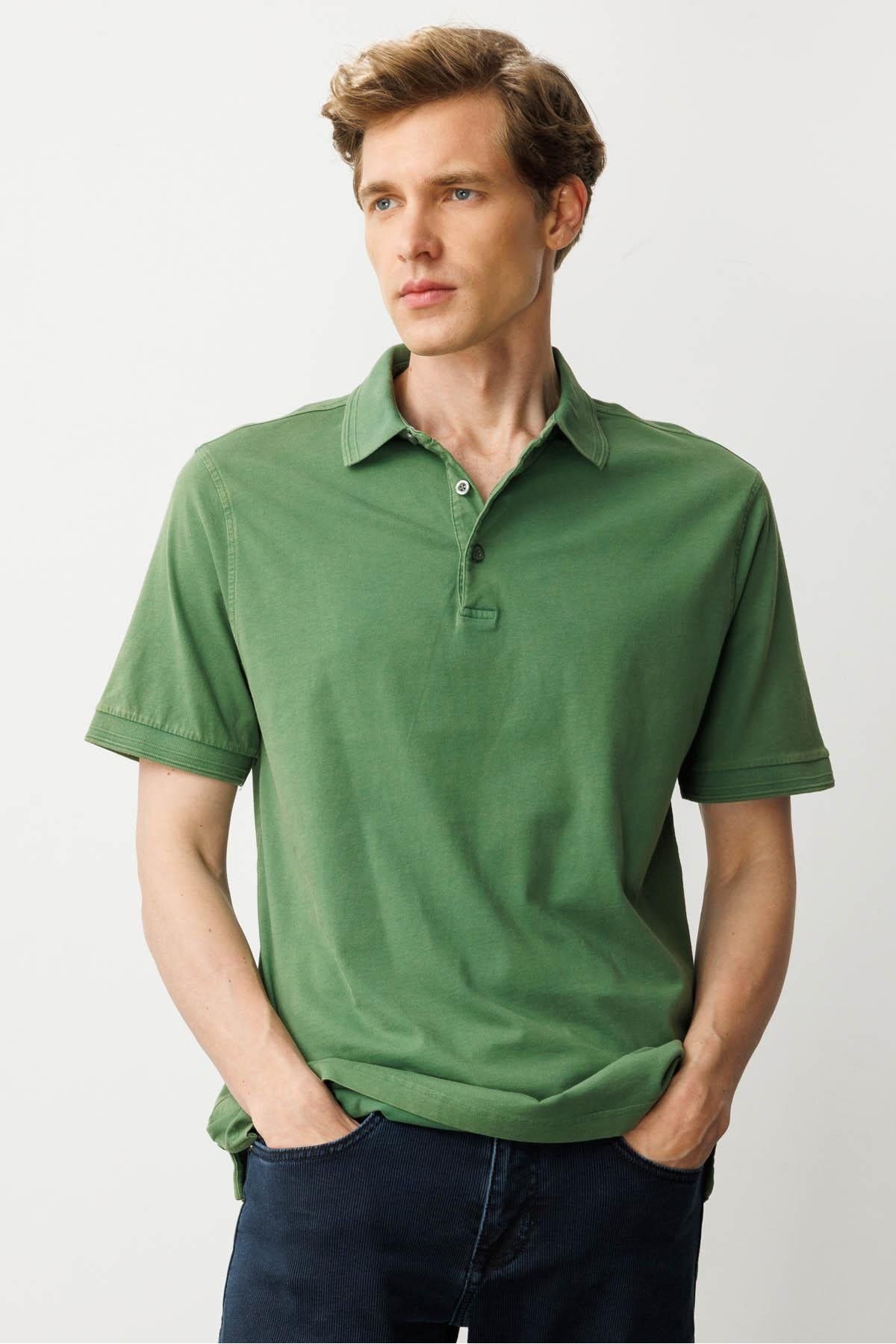 Desen Triko Erkek Polo Yaka T-shirt A.Yeşil