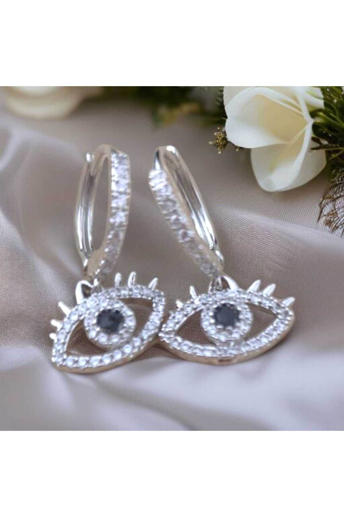 feyza collection Zirkon Taşlı Nazar Gözü VIP Çelik Küpe