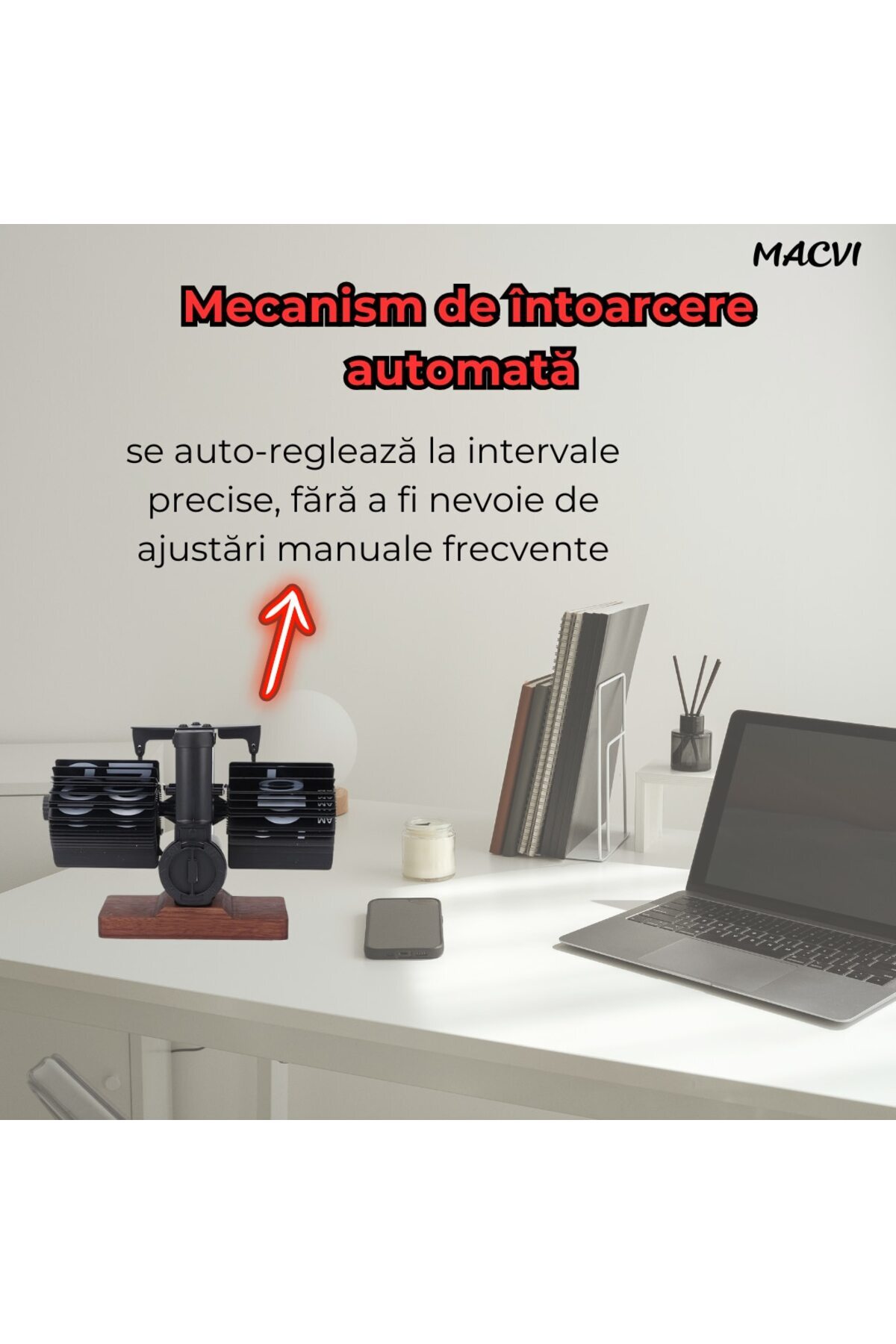 MACVI-Macvi® automatic flip clock for desk, large numbers, elegant, battery powered, wooden stand 5