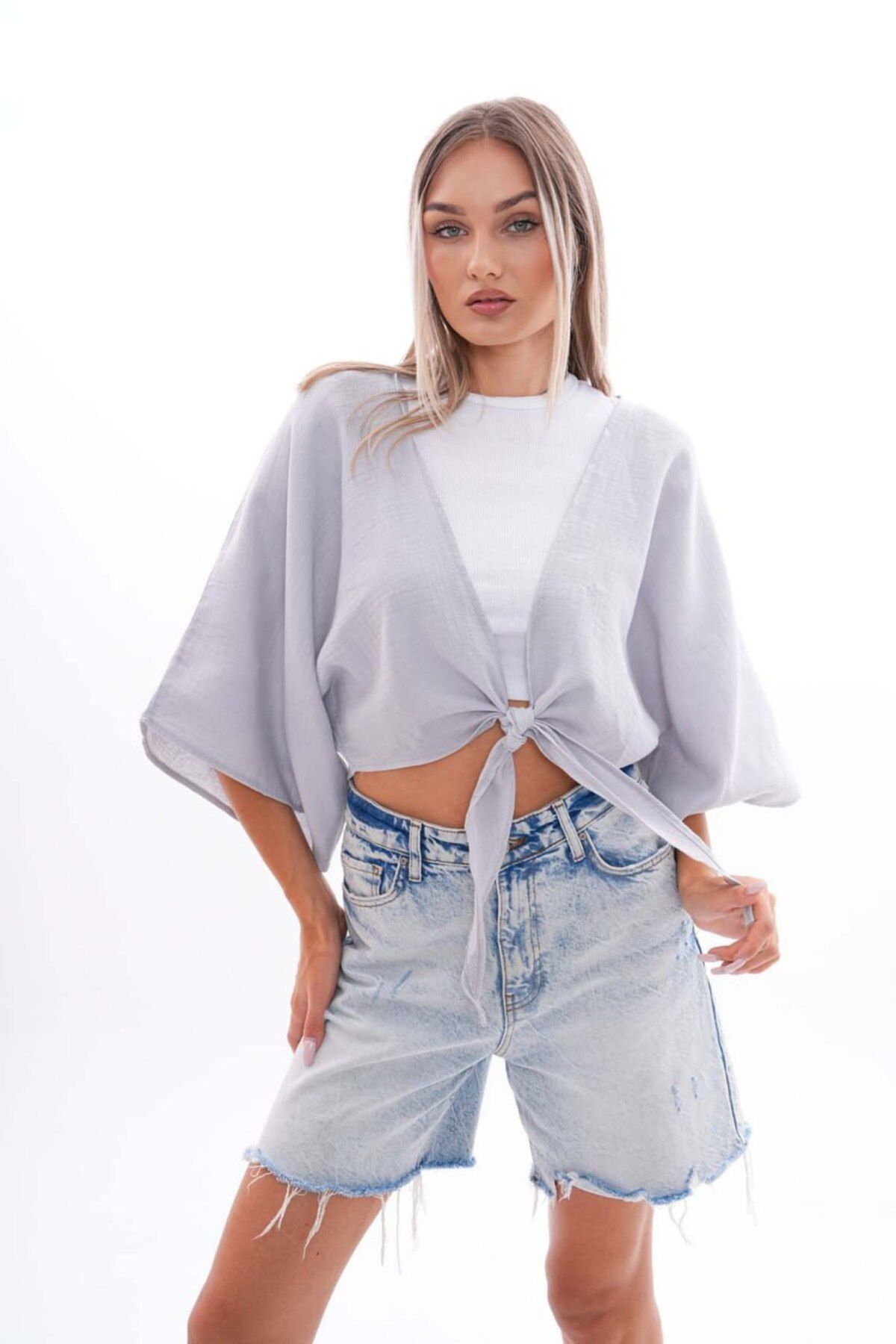 Şimal Tekstil Moda Müslin bohem bağlamalı bolero