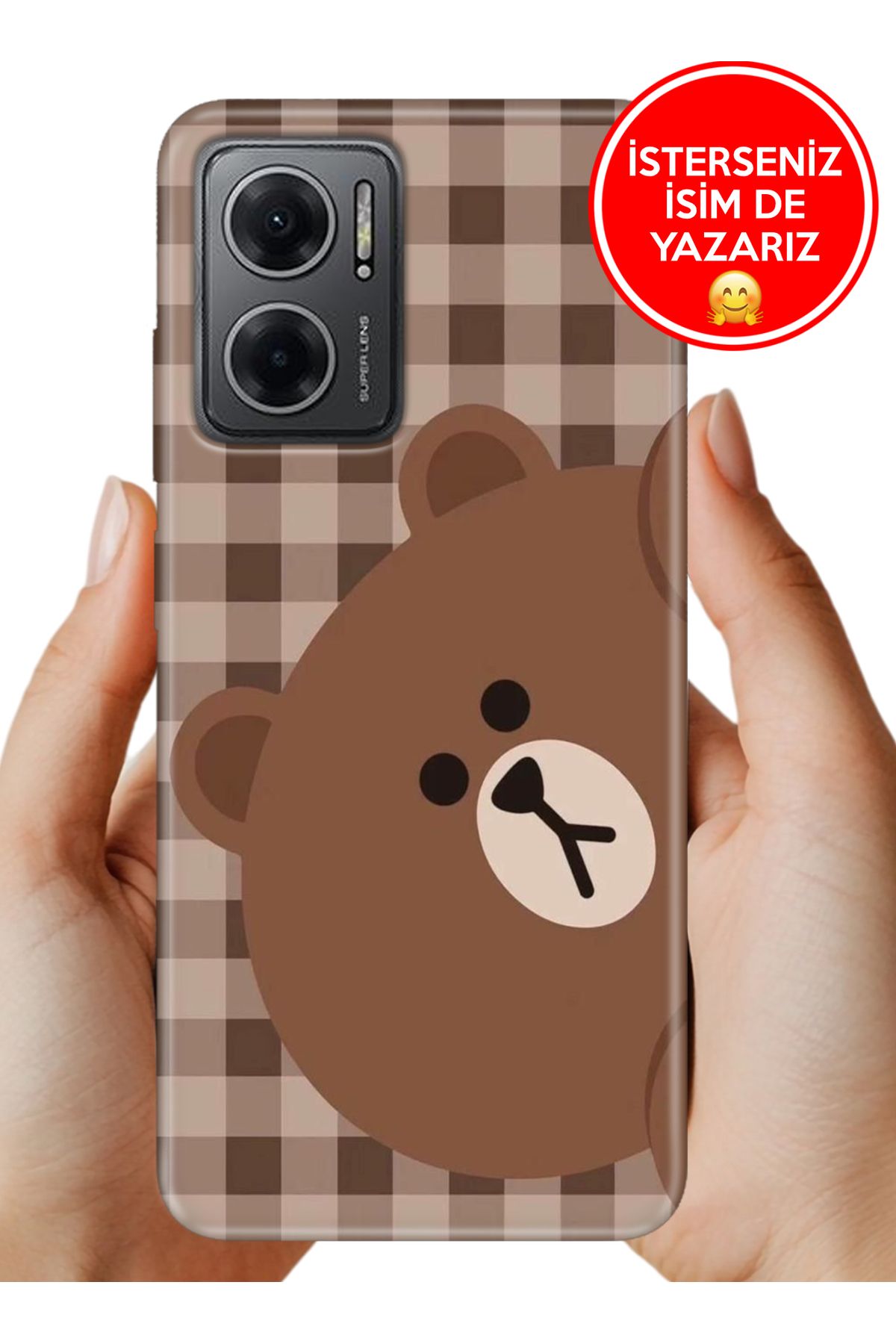 Cekuonline Redmi Note 11E Kılıf Desenli Baskılı Kamera Korumalı ZRR Silikon Ekose Bear