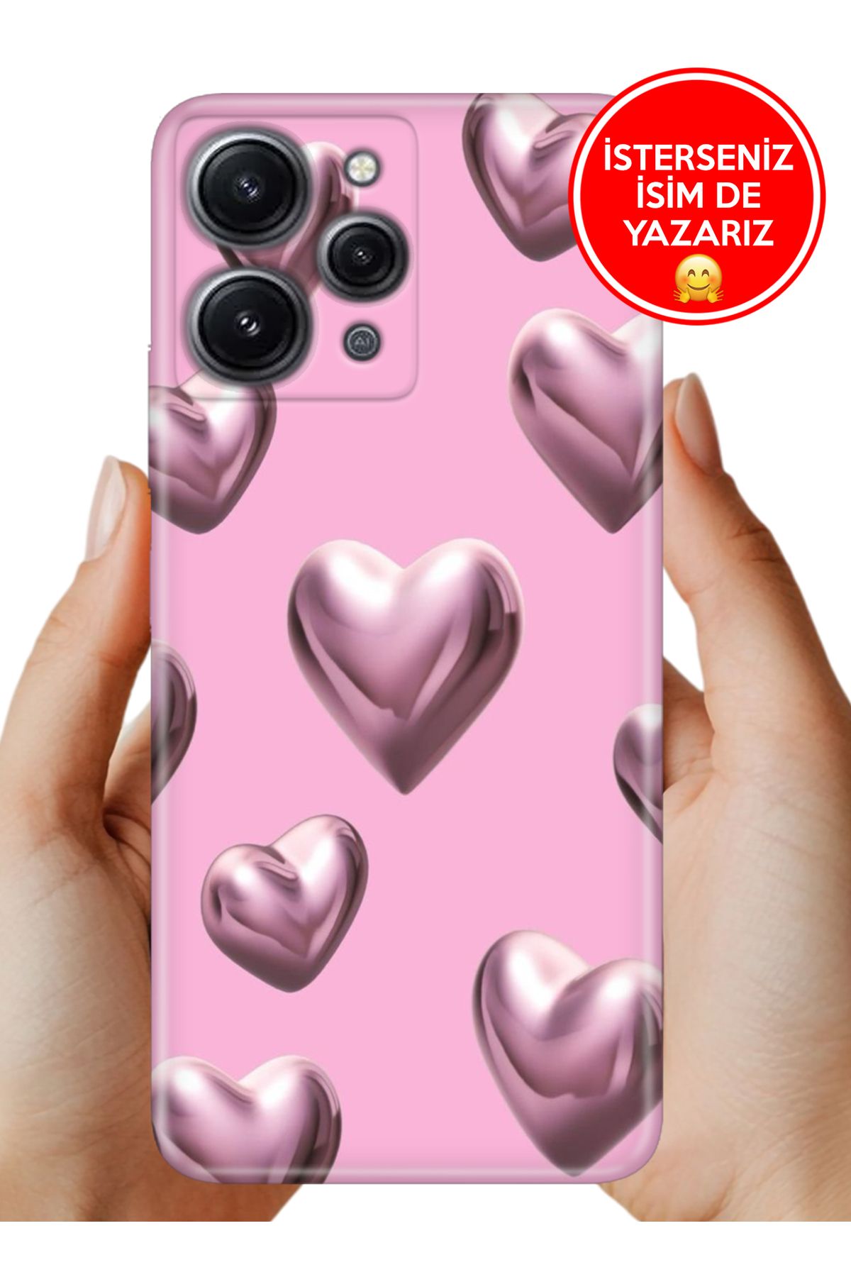 Cekuonline Xiaomi Redmi 12 Kılıf Desenli İsimli / İsimsiz Silikon Platin Kalp