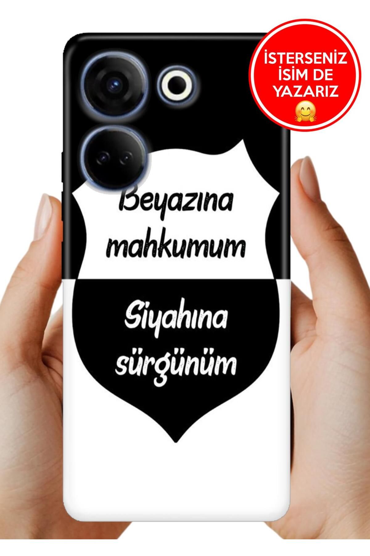 TECNO Camon 20 (CK6n) Kılıf Tam Rubber Esnek Silikon Full Koruma Siyah Beyaz Aşkım