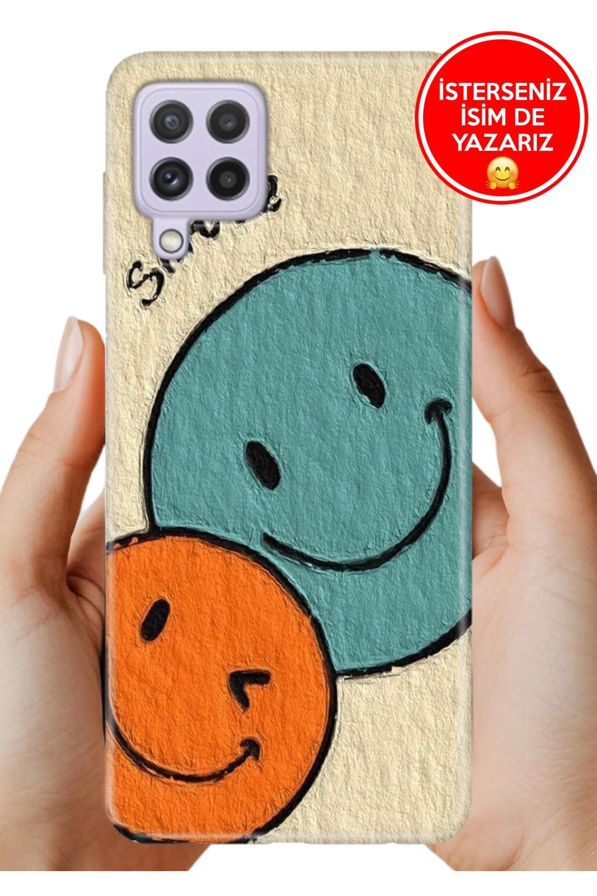 Cekuonline Samsung A22 Kılıf Tam Rubber Esnek Silikon Full Koruma Smile 06744