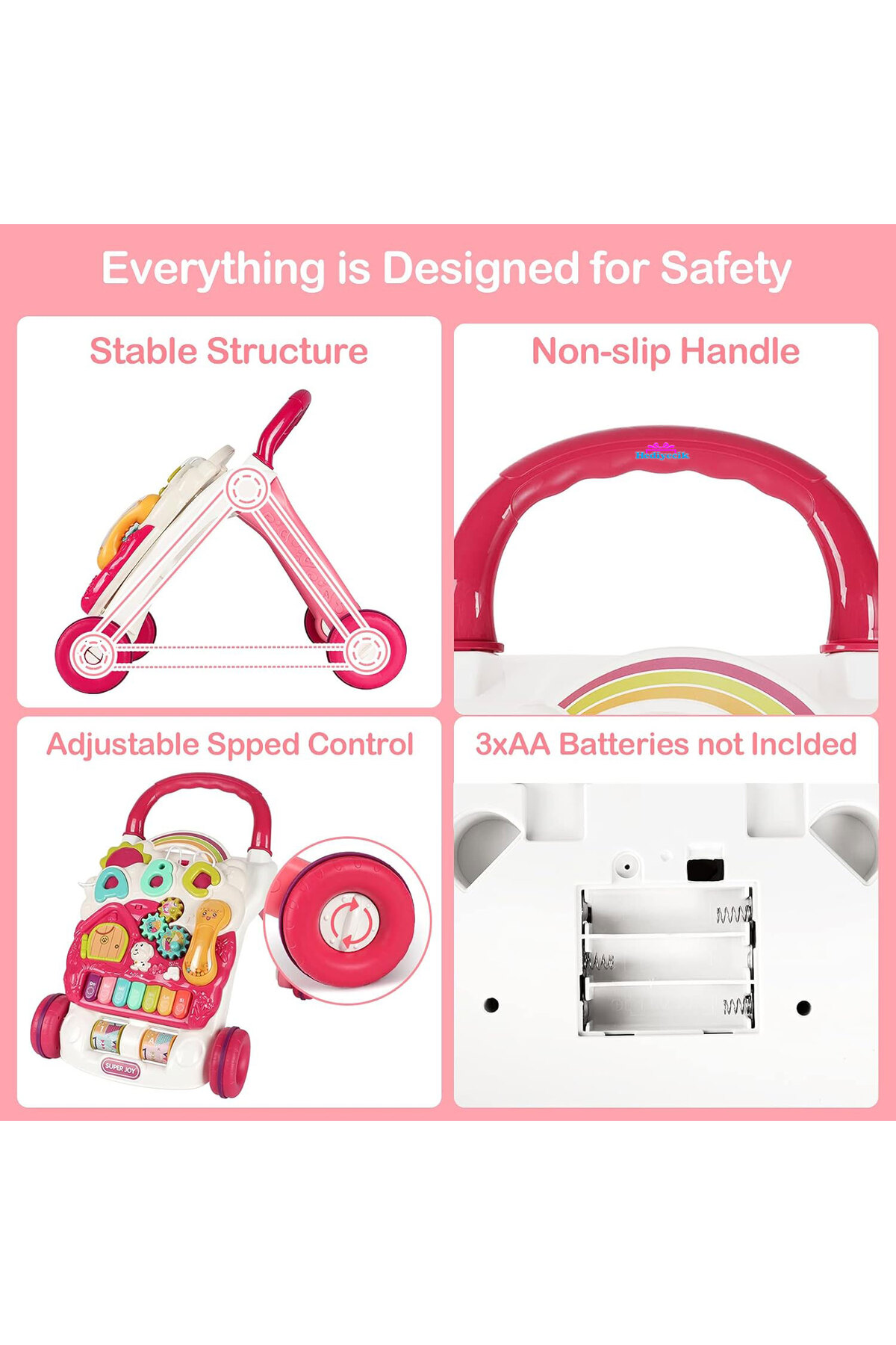 hediyecik 4'ü 1 Arada Bebek İlk Adım Arabası Fonksiyonlu Yürüteç,Aktivite Merkezi ,Yürüme Arkadaşı Pembe 43 Cm fotoğrafı 4 (önizleme)